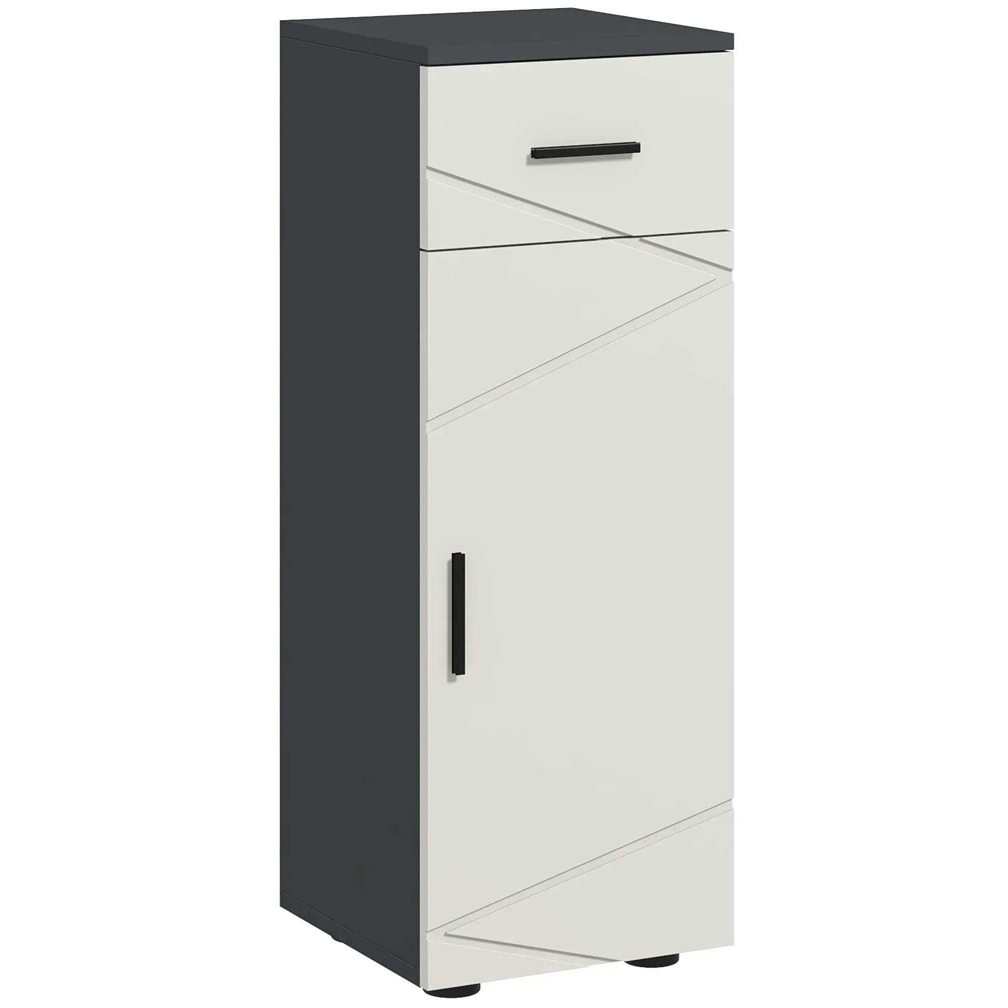 Rackhams Grey Slim Bathroom Cabinet, Narrow Bathroom Storage Cabinet With Drawer, Door Cupboard, Adjustable Shelf And Soft Close Mechanism,