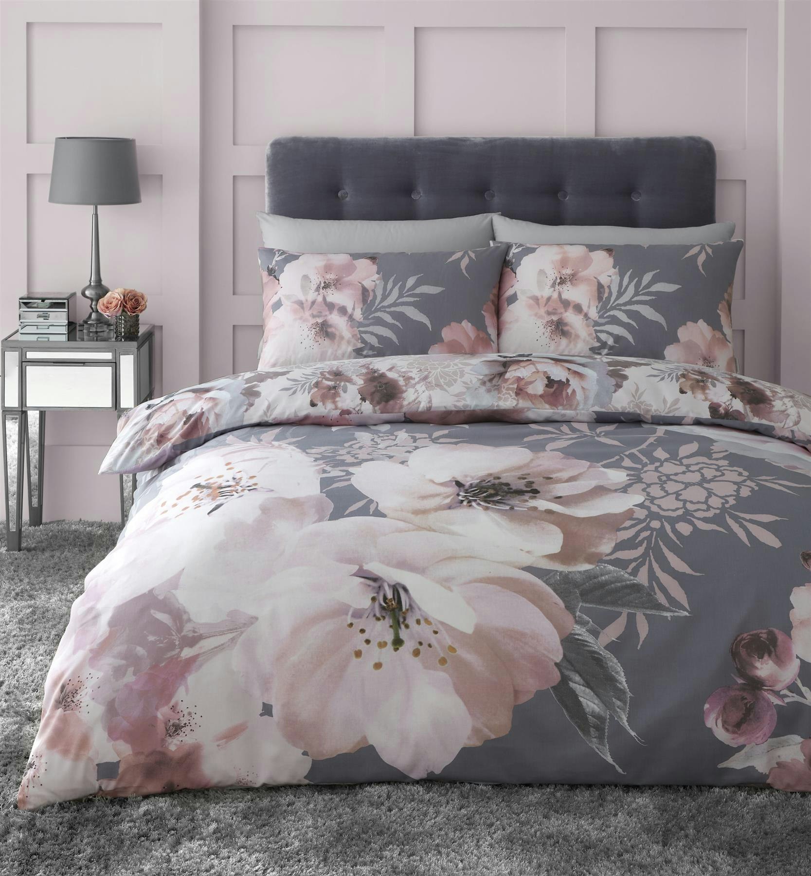 Rackhams Grey Dramatic Floral Duvet Cover Set - Polycotton - King