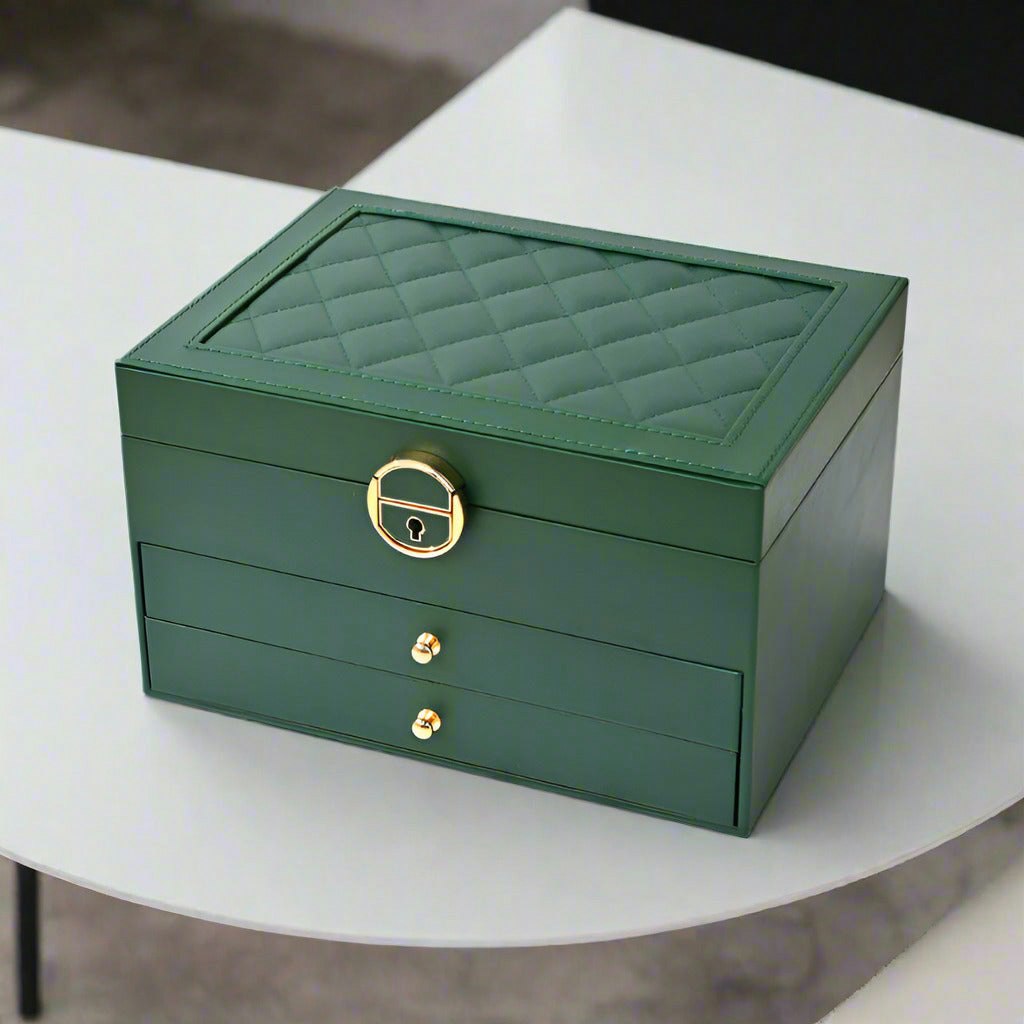 Modcraft Green Large 3 Layer Jewelry Box Organizer With Lock Necklace Storage Cabinet
