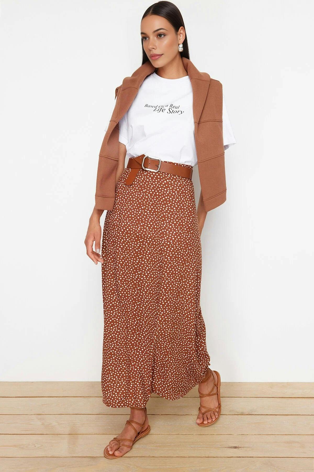 Wovcor Brown Patterned Bell-Shaped Skirt - 8
