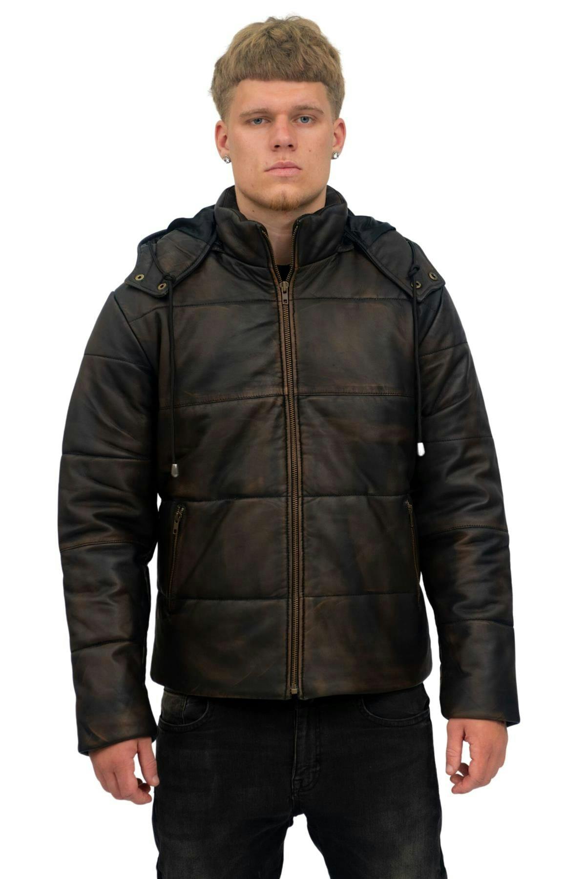 Infinity Leather Men's Black Puffer Leather Bomber Jacket-Augsburg - Vintage - Uk S | Eu 46 | Us 36