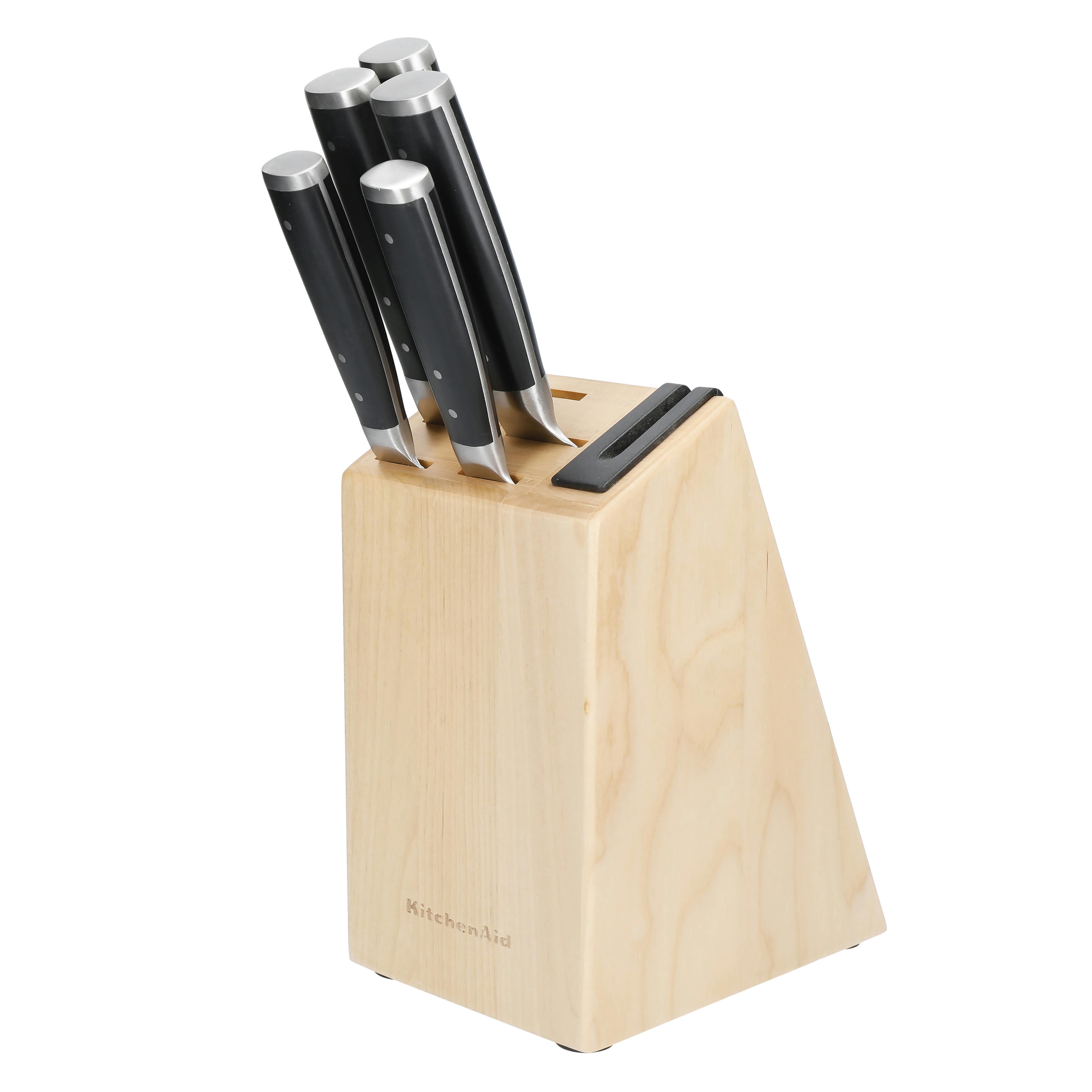 Rackhams Gourmet 5-Piece Japanese Steel Knife Set With Sharpener And Birchwood Block - Wood - Metal - Knife Blocks