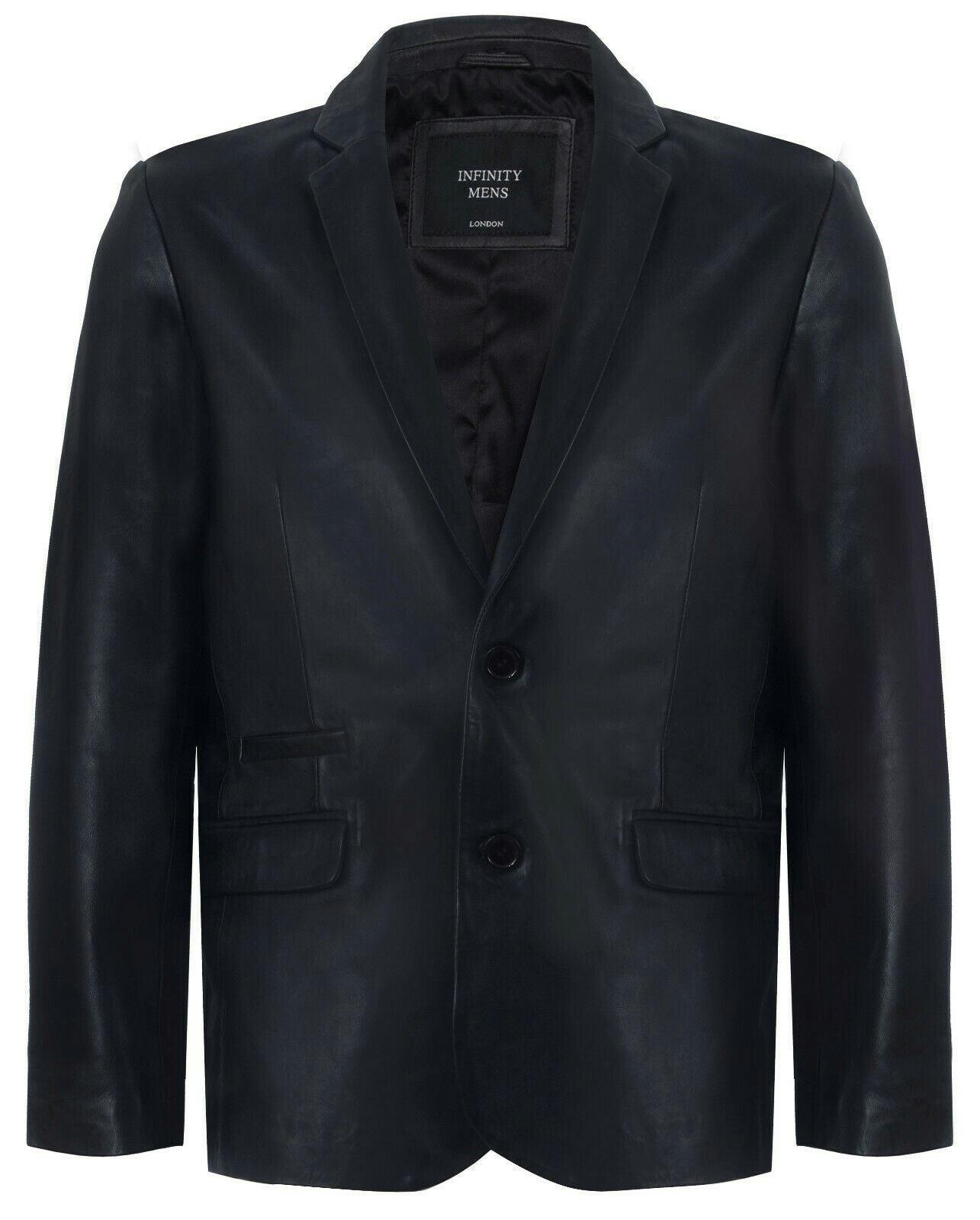Infinity Leather Men's Black Jacket Leather Blazer Soft Italian Fitted Vintage Coat - Uk Xl | Eu 52 | Us 42