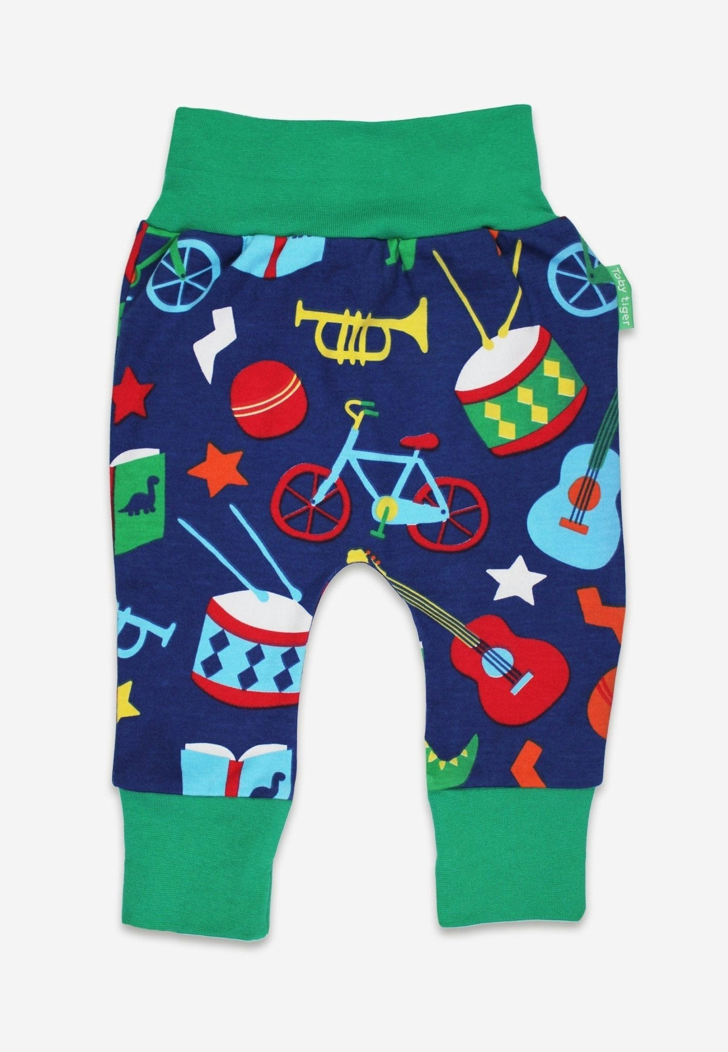 Toby Tiger Green/Blue Organic Toys Print Yoga Pants - 3-6M / 68Cm