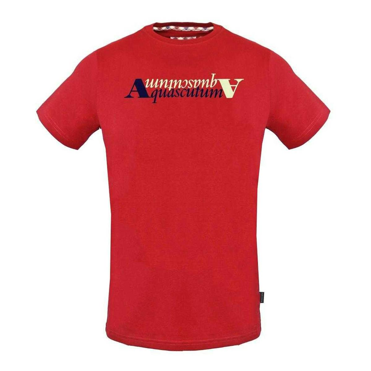 Aquascutum Men's Red Reflection Logo T-Shirt - S - 95% Cotton/5% Elastane