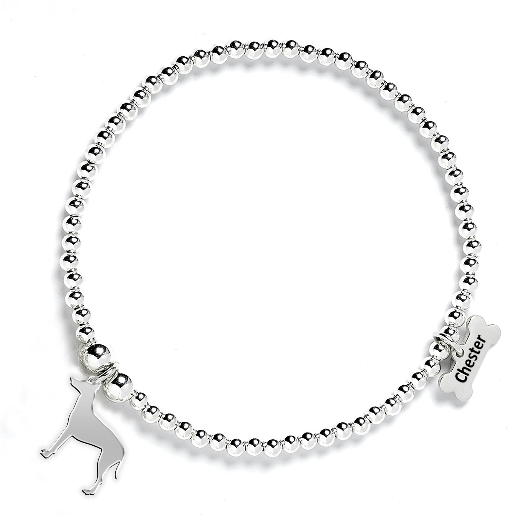 Mylee London Silver Manchester Terrier Silhouette Ball Bead Bracelet - Personalised - Yes