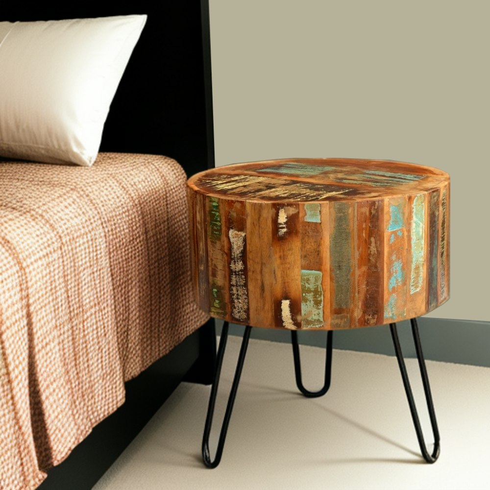 Rackhams Grain Dahila Reclaimed Boat Side Table - 45Cm X 45Cm X 60Cm (Lxdxh) - Wood - 1