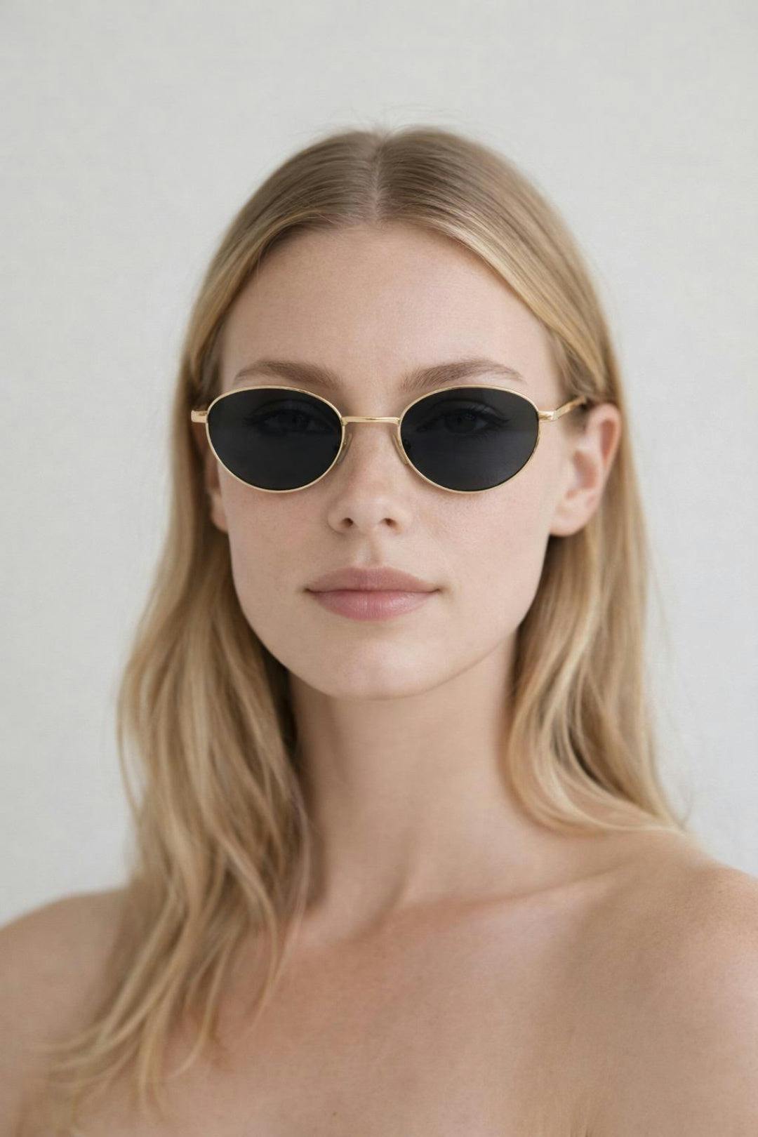 Svnx Black Metal Oval Cat Eye Sunglasses In - One Szie