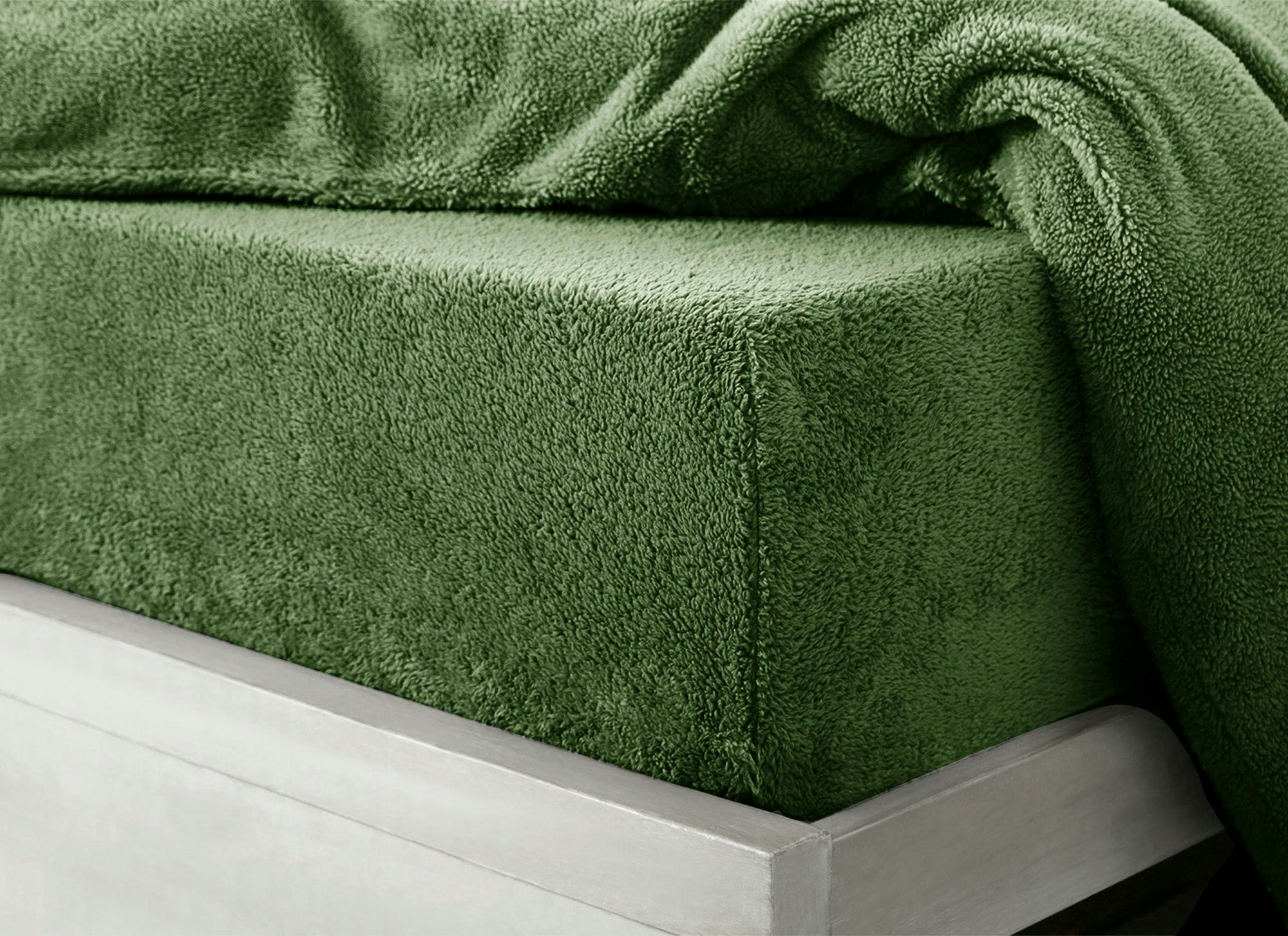 Rackhams Teddy Fleece Warm And Cosy Fitted Sheet - Olive - Super King
