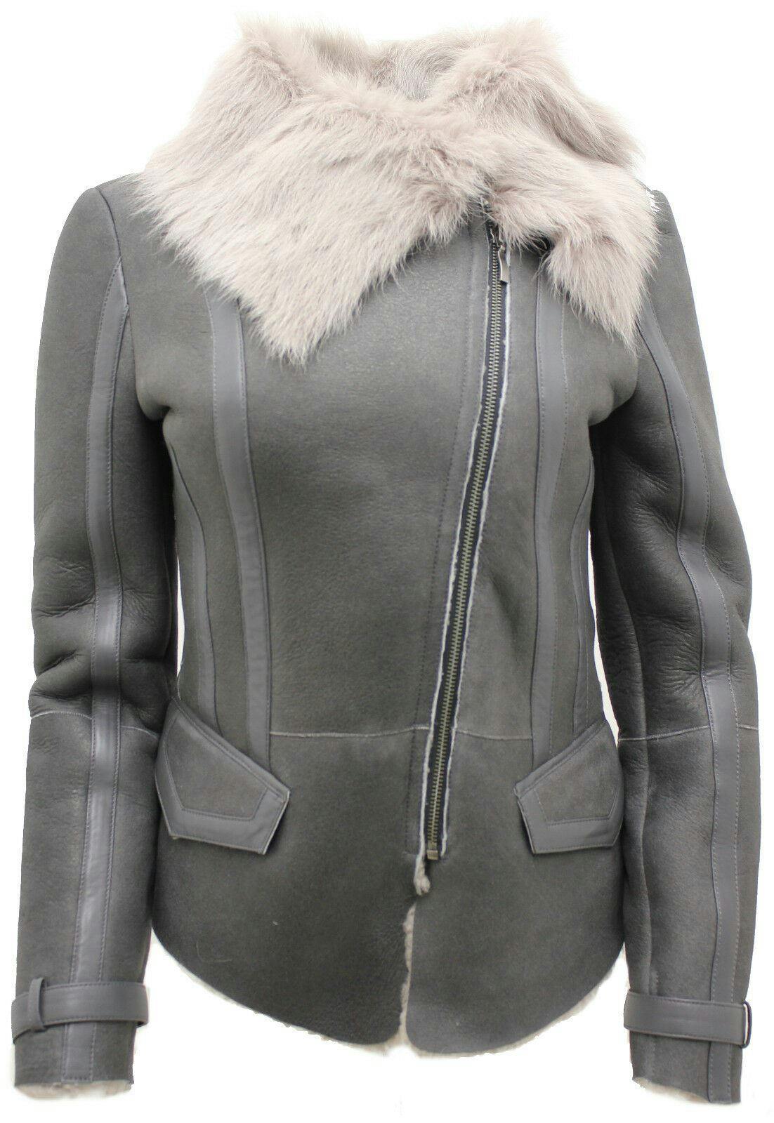 Infinity Leather Women's Grey Toscana Shearling Flying Jacket-Teresina - Uk 4XL/22 | Eu 48 | Us 18