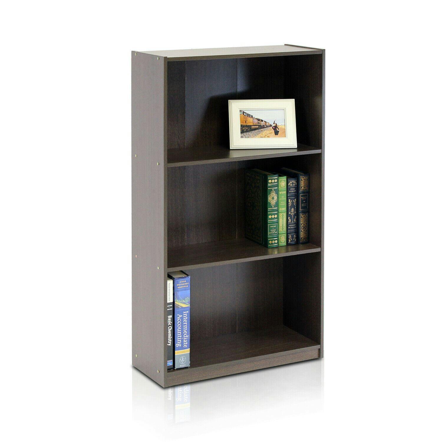 Walplus Dark/Brown Basic 3-Tier Bookcase Storage Shelves, Designed To Complement Modern Interiors - 99736Dbr