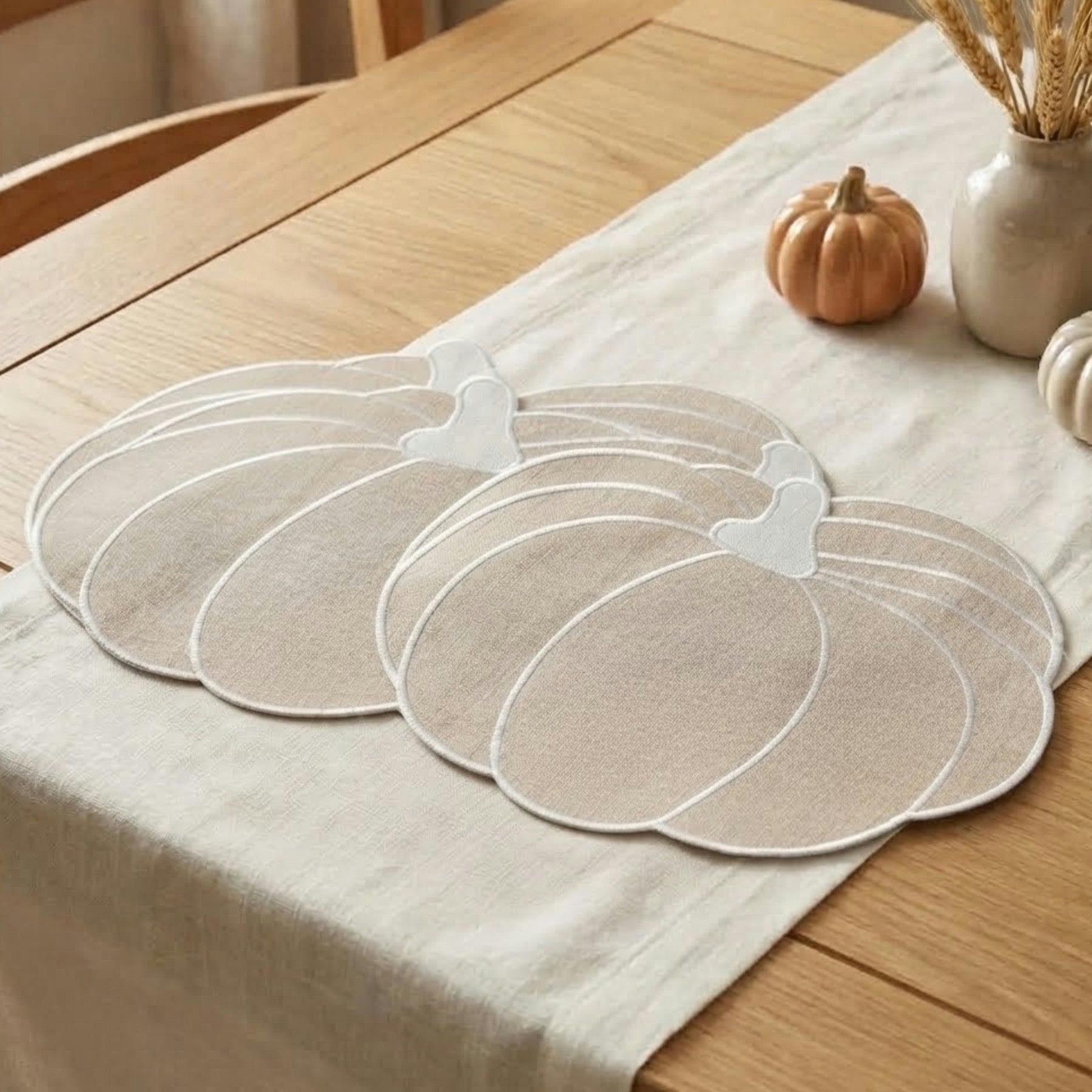 Garden Greatness 2 Pack Pumpkin Shaped Linen-Look Placemats
