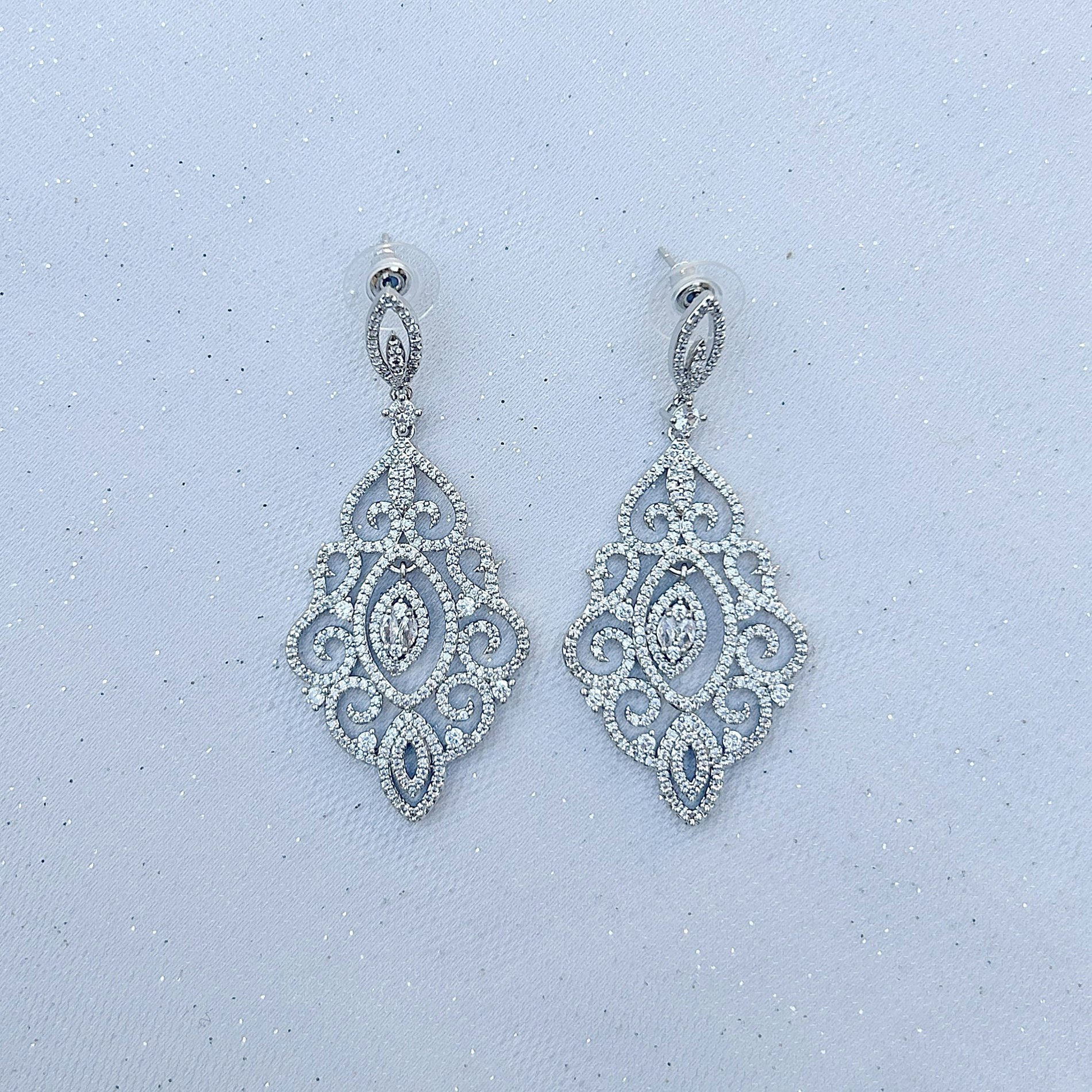 Queenmee Accessories Silver Statement Earrings Long Drop Earrings With Crystal