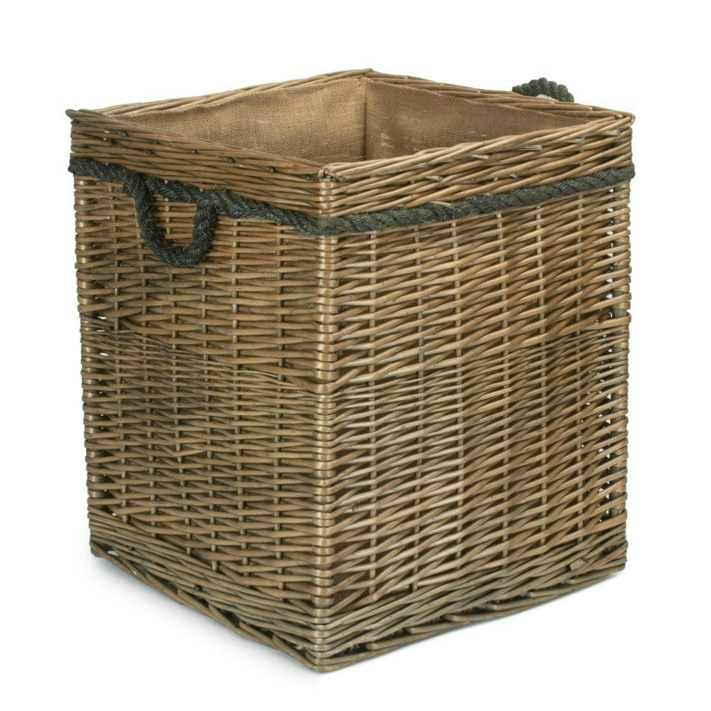 Red Hamper Red/Brown Hamper Antique Wash Willow Square Wicker Log Basket - Medium