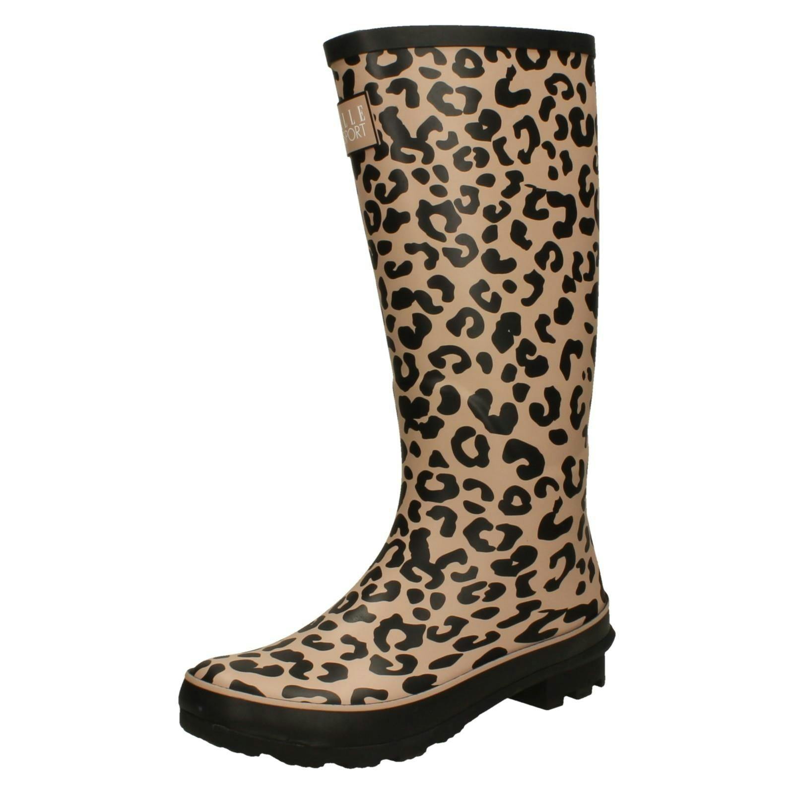 Elle Sport Women's Wellington Boots X1274 - Nude Leopard - Uk 4