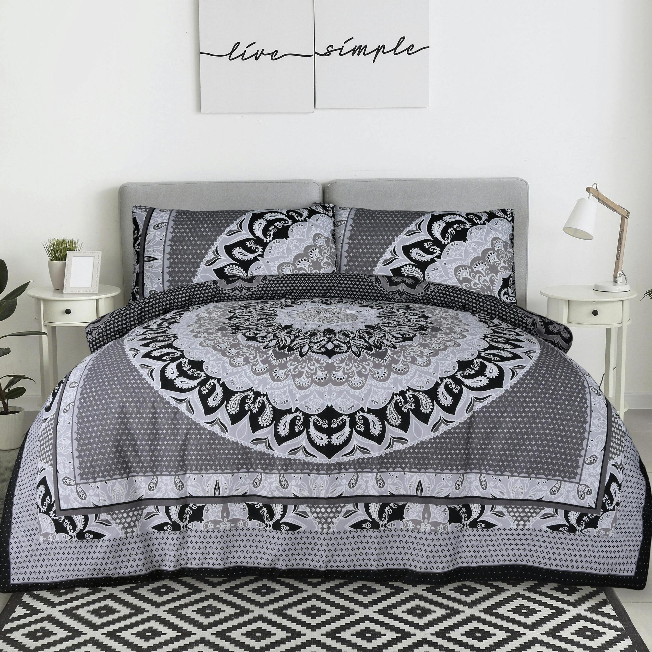 Smart Living Black Reversible Polycotton Paisley Mandala Duvet Cover And Pillowcase Set - Single
