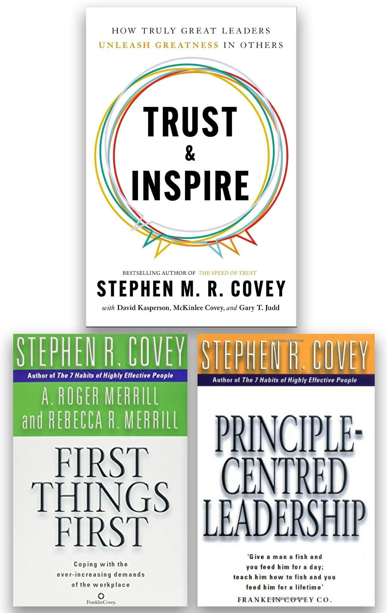 Simon & Schuster Ltd Stephen M. R. Covey 3 Books Trust And Inspire, First Things First And Principle Centered Leadership