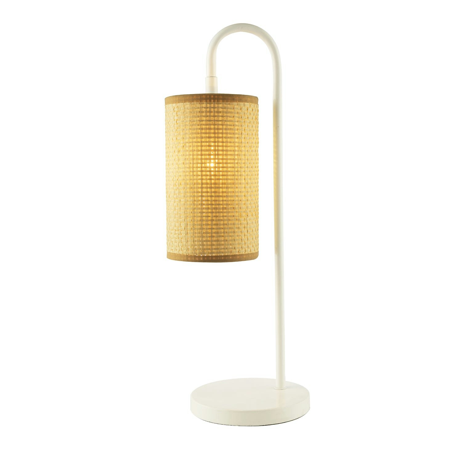 Happy Homewares White Vintage Classic Gloss Table Lamp With Tubular Woven Rattan Shade