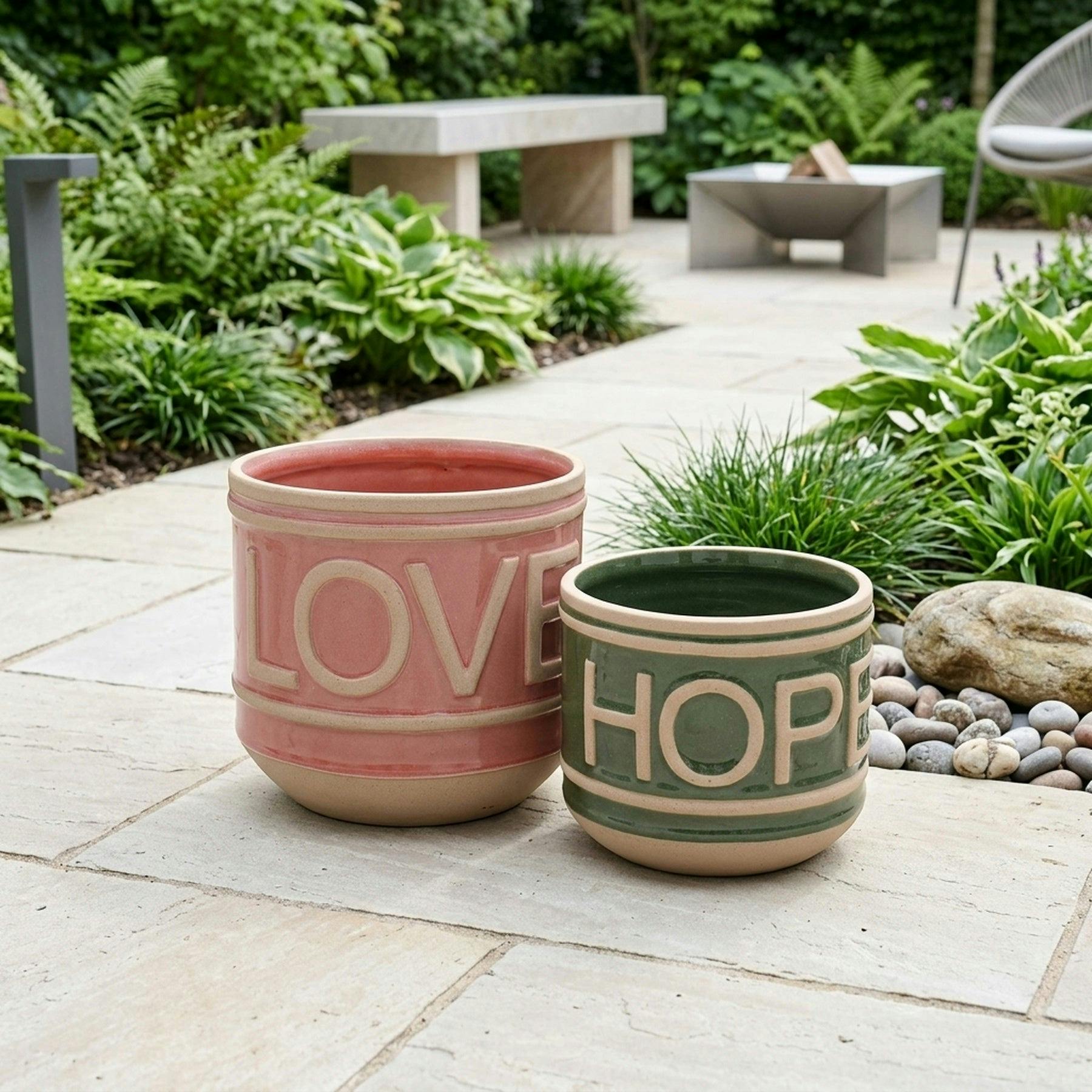 Rackhams Pink Duo Love Hope Garden Planter Pots