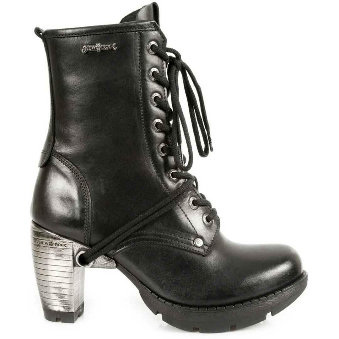 New Rock Women's Black Tr001-S1 Trail 100% Leather Gothic Punk Lace Boots - Eu 36