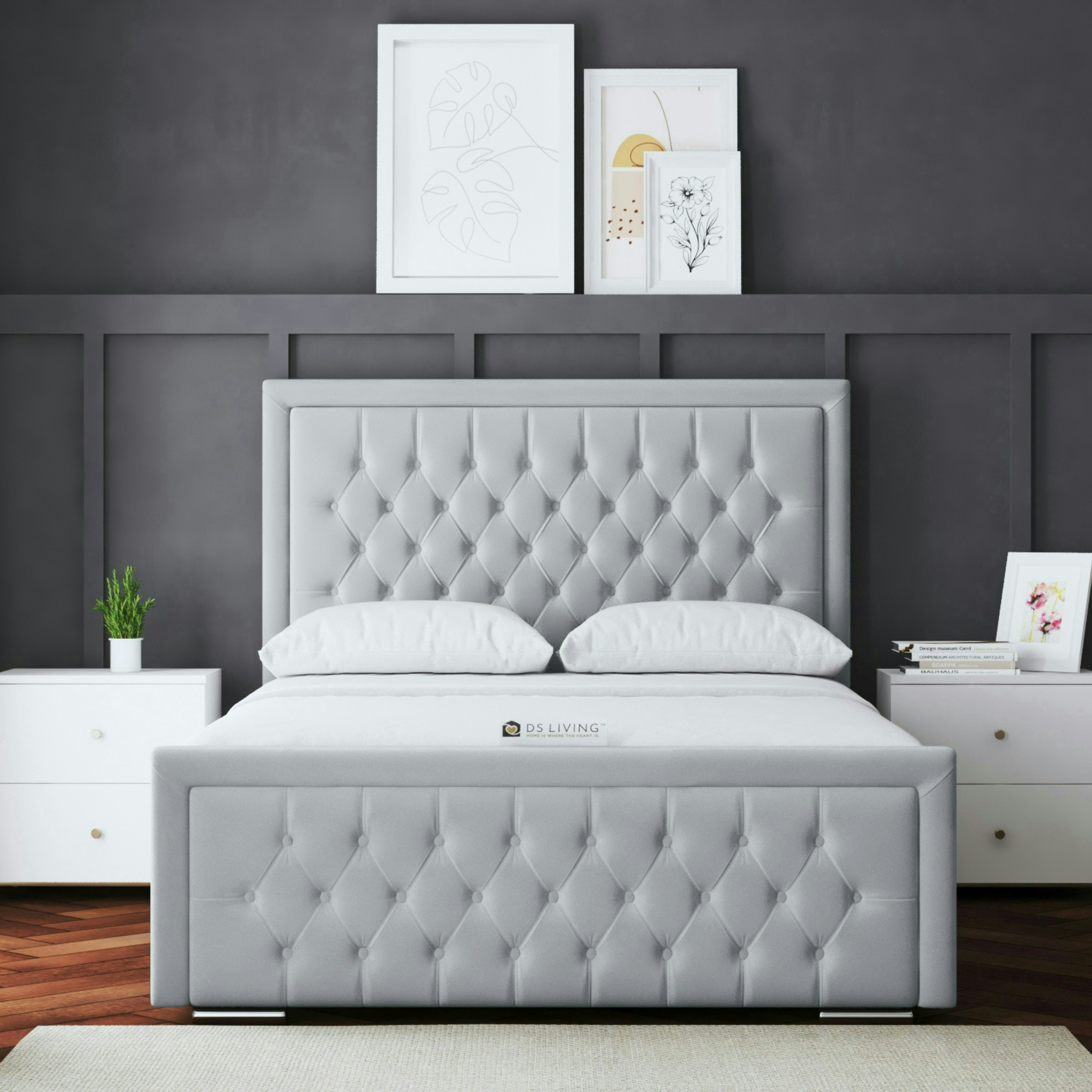 Ds Living Silver Allegra Ottoman Bed With Upholstered Headboard - Double / 4Ft6