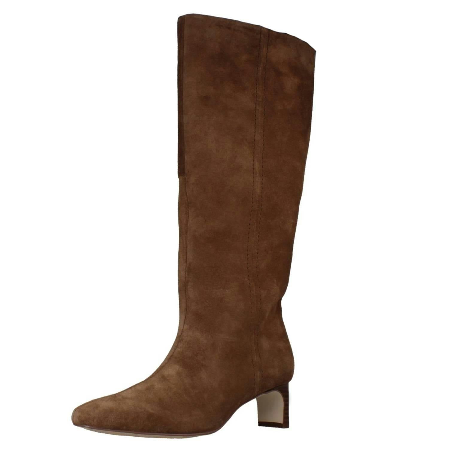 Clarks Women's Thin Block Heeled Knee High Boots Edina Tall - Walnut - Uk 6