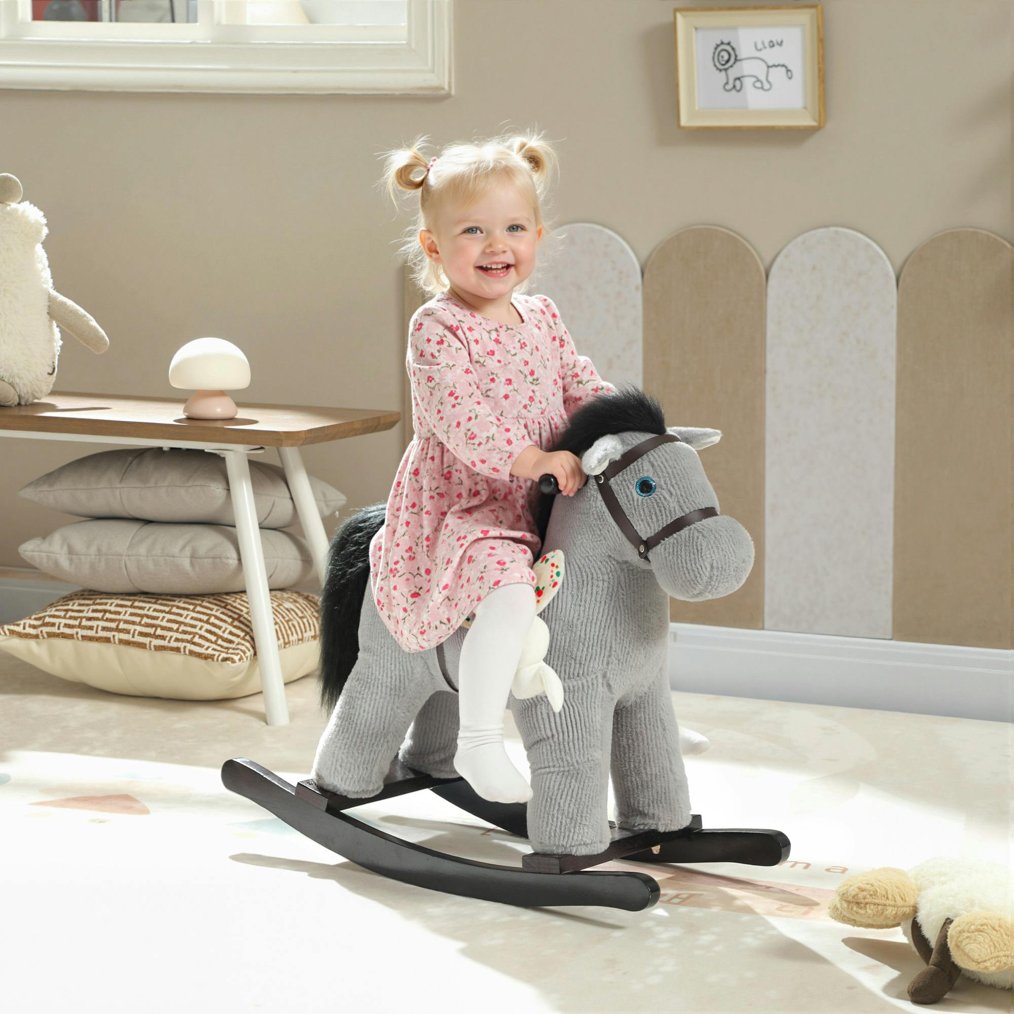 Aiyaplay Grey Baby Rocking Horse, Toddler Animal Rocker For Kids Aged 2-5,