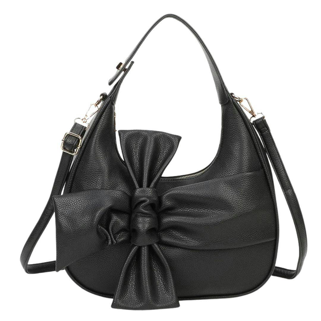 Love Emvy Black Bow Moon Crescent Faux Leather Top-Handle Shoulder Bag