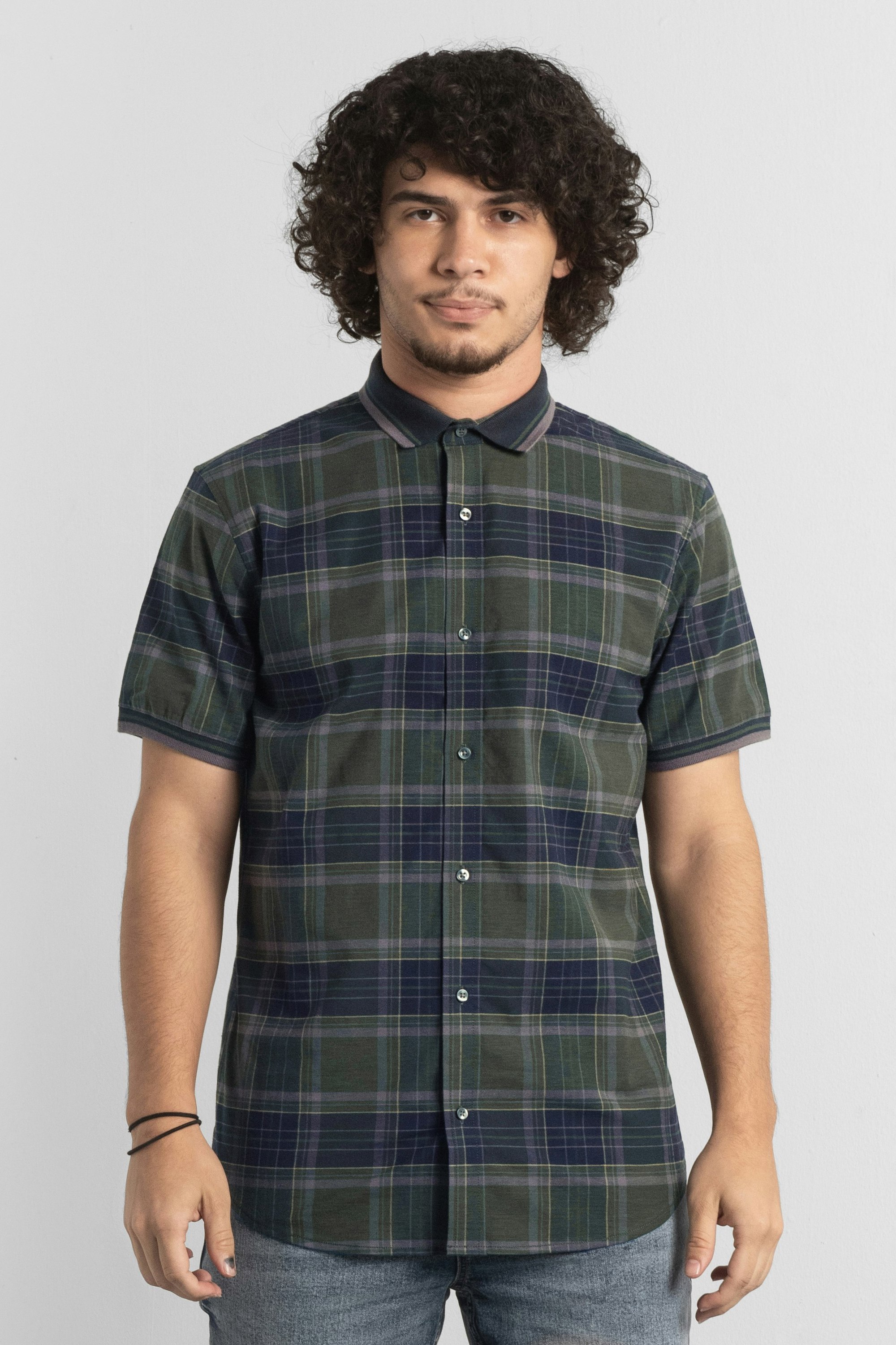 Enorsia Men's Green Short Sleeve Shirt With Rib Collar - Xxl - 97% Cotton, 3% Spandex