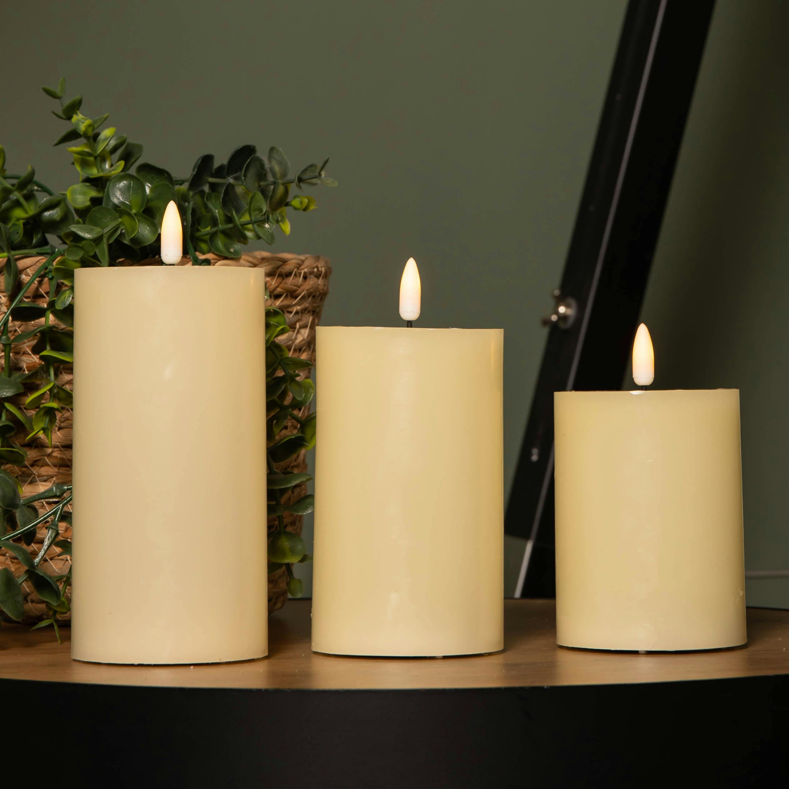 Rackhams Cream/White Set Of 3 Wax Melted Pool Effect Candles With Timer Function And Warm Leds