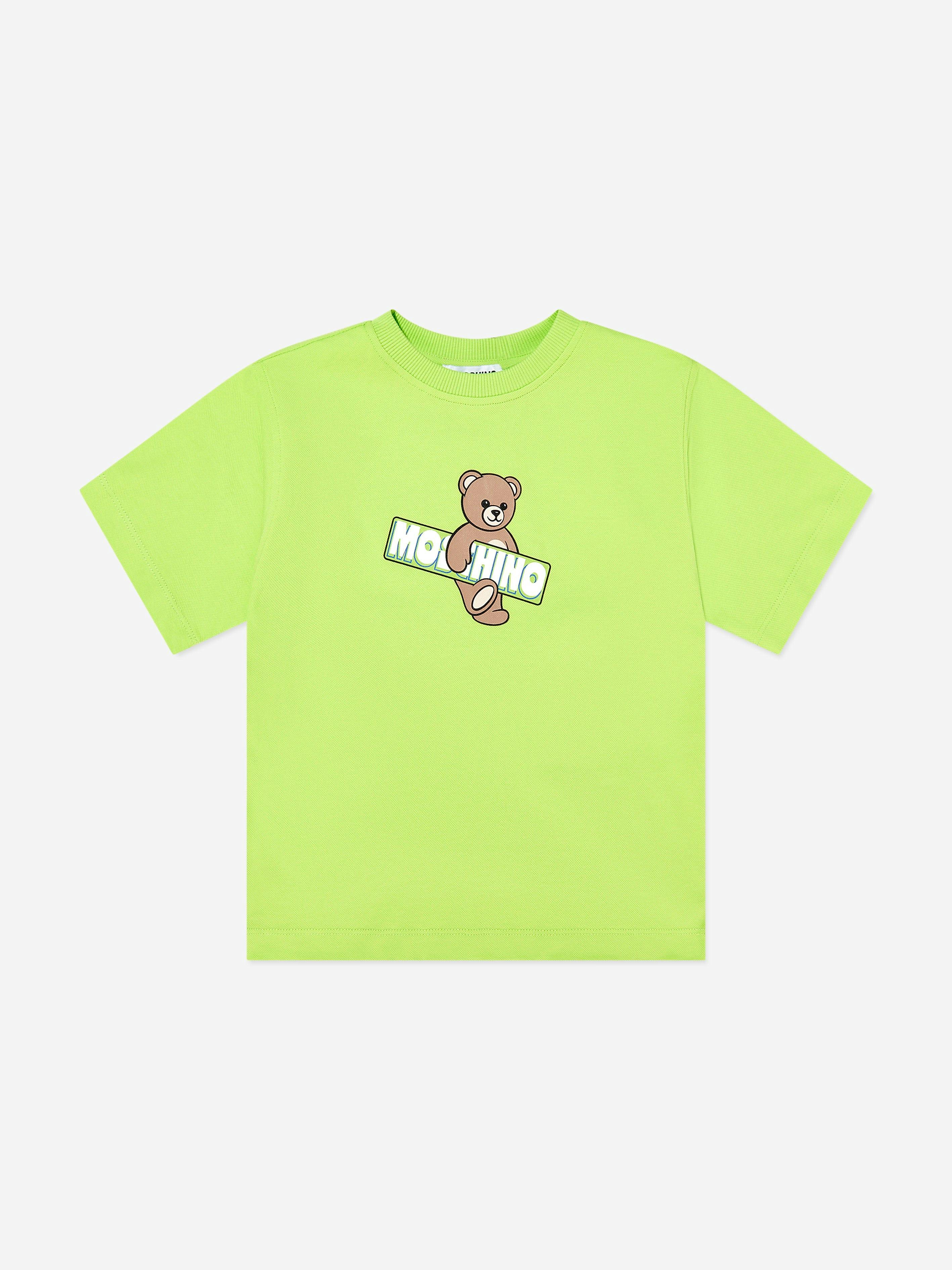 Moschino Kids Boys Green Teddy Bear Logo T-Shirt In - 5 Yrs