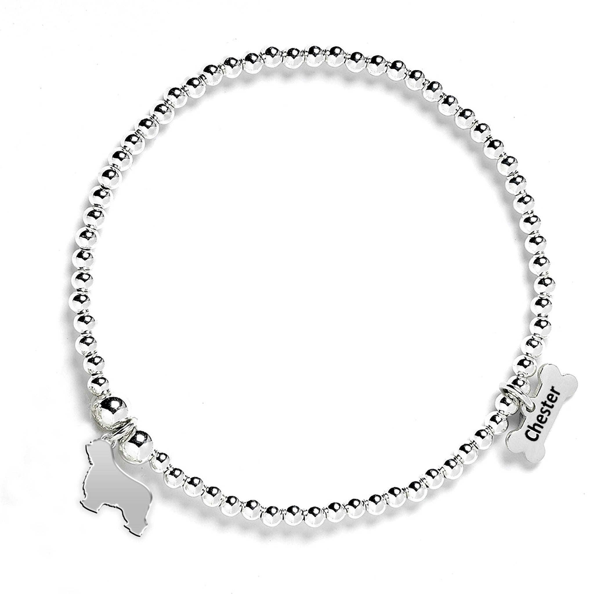 Mylee London Silver Polish Lowland Sheepdog Silhouette Ball Bead Bracelet - Personalised - Yes