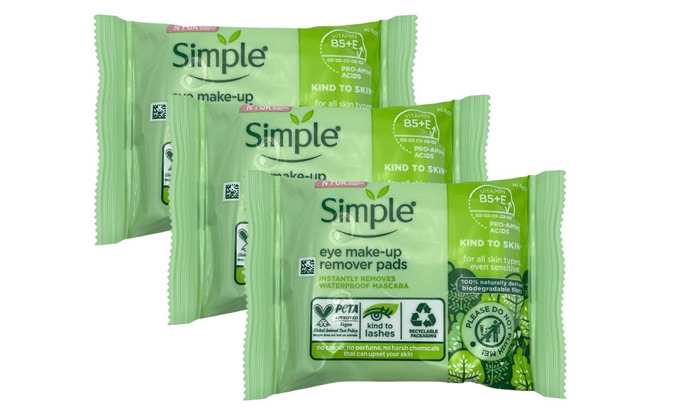 Simple Kind to Skin Eye Make-Up Remover Pads, 3 Packs of 30, Gentle Formula for Sensitive Skin - Image 3