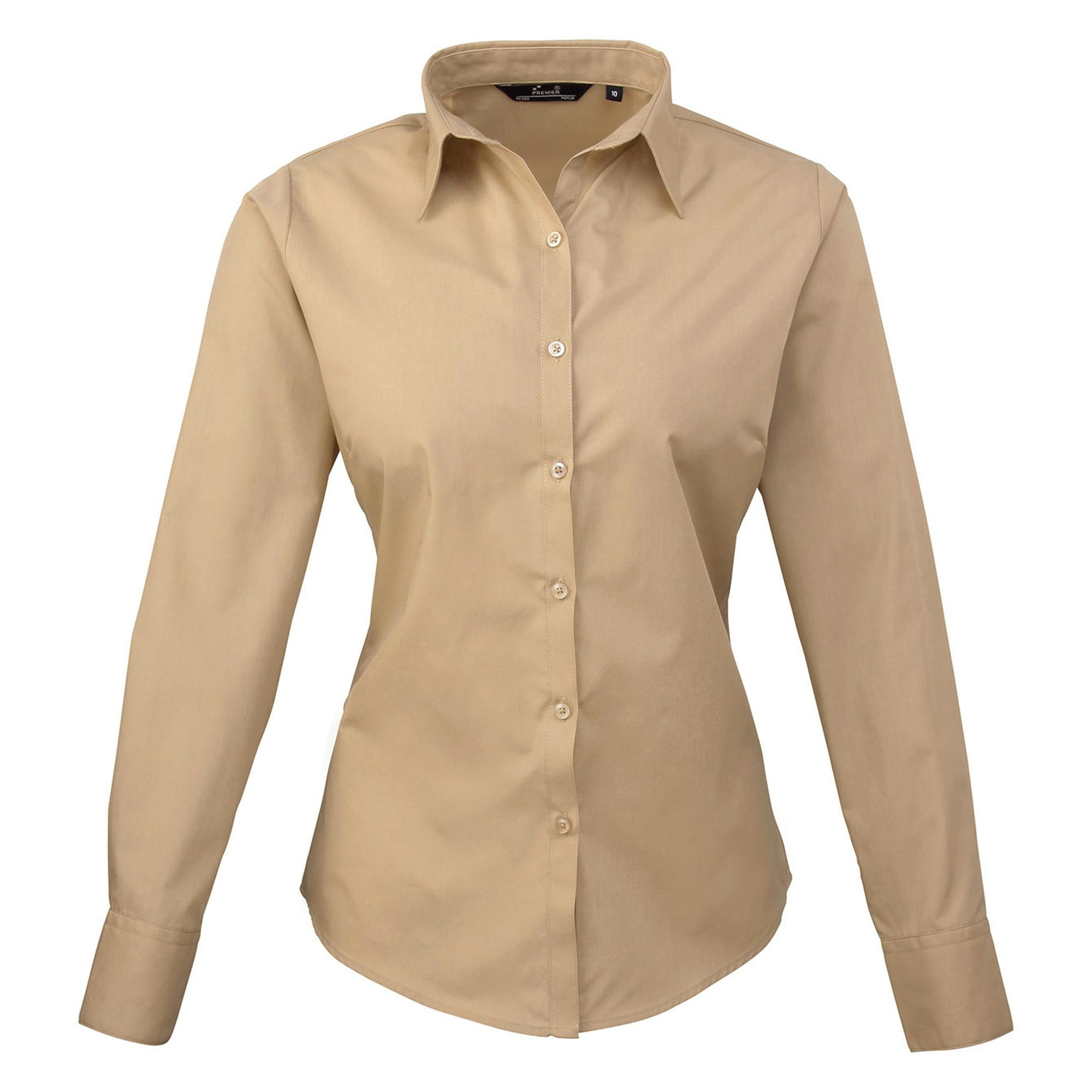 Premier Womens/Ladies Poplin Long Sleeve Blouse / Plain Work Shirt (Khaki) - Size 26 UK - Image 4