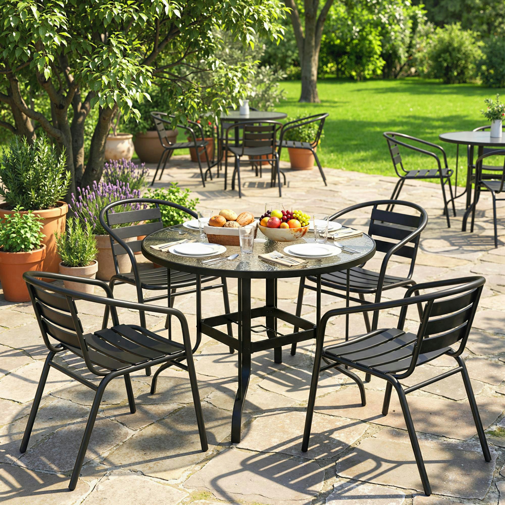 Rackhams Outdoor Dining Table With Parasol Hole, Round, 96.5 X 96.5 X 71 Cm
