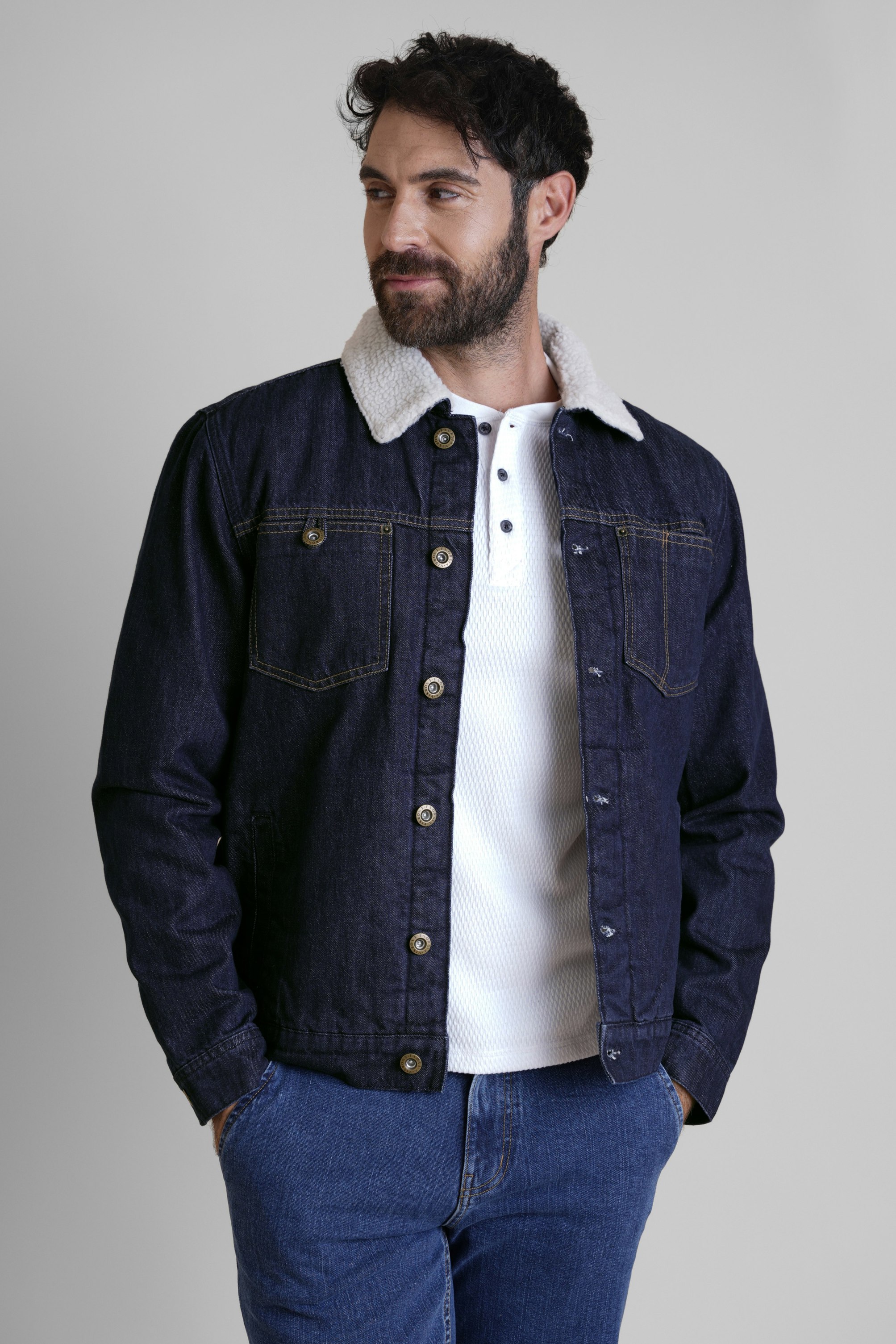 Enorsia Men's Borg Collar Raw Denim Jacket - Xl - Raw Wash - 100% Cotton; Body & Sleeve Lining: 100% Polyester