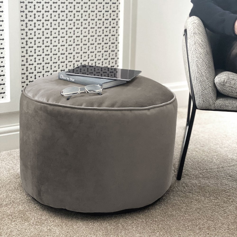 rucomfy Beanbags Velvet Pouffe - Pebble Grey, Footrest, Extra Seating, Home Decor - Image 2