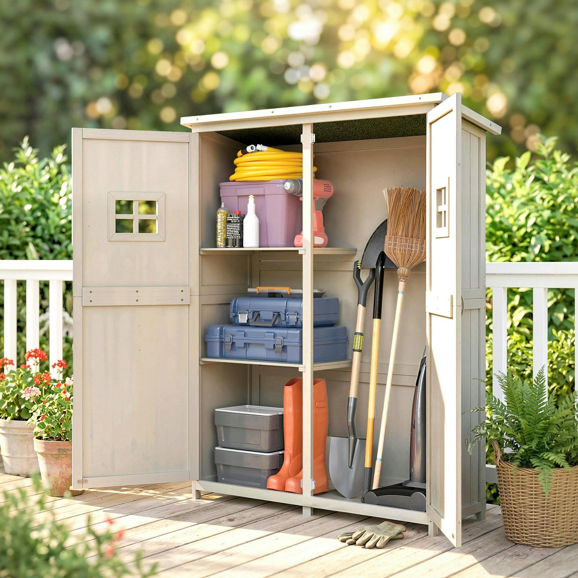 Rackhams Light/Grey Garden Shed Outdoor Storage Unit W/ Asphalt Roof And Three Shelves