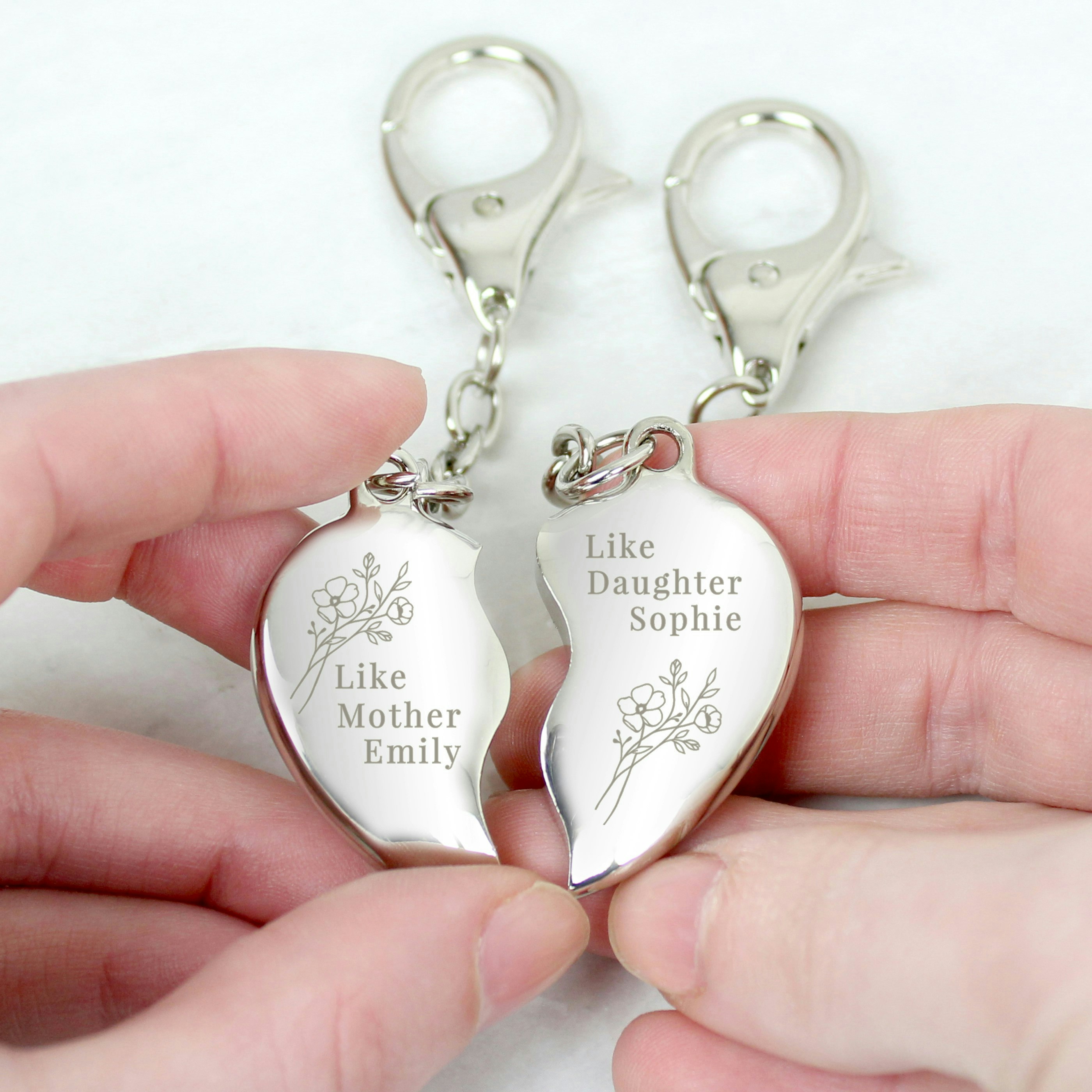 Personalised Memento Company Personalised Floral Mother Daughter Two Heart Keyring
