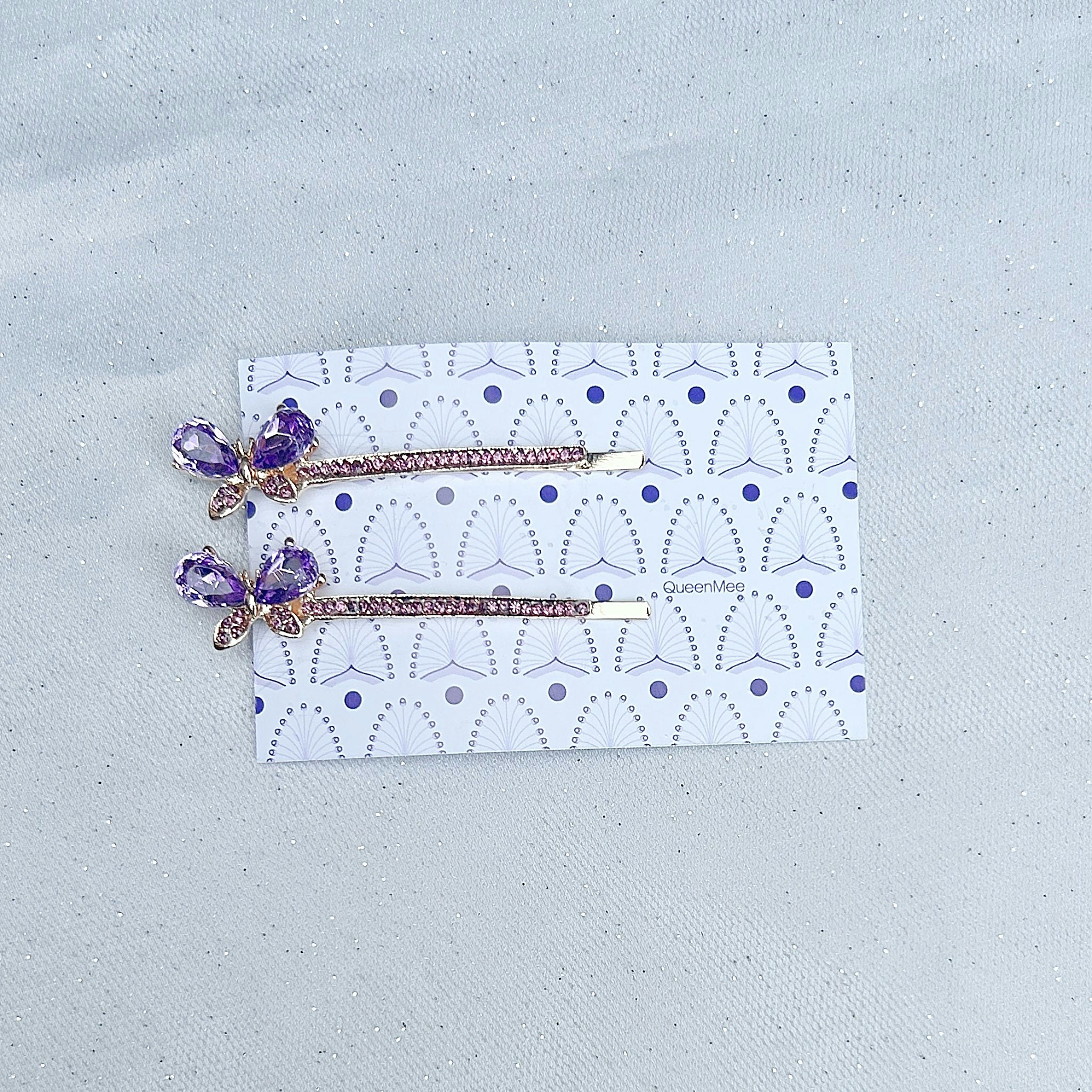Queenmee Accessories Purple Butterfly Hair Grips Butterfly Hair Slides Teal Sparkly Hair Slides Set Of 2