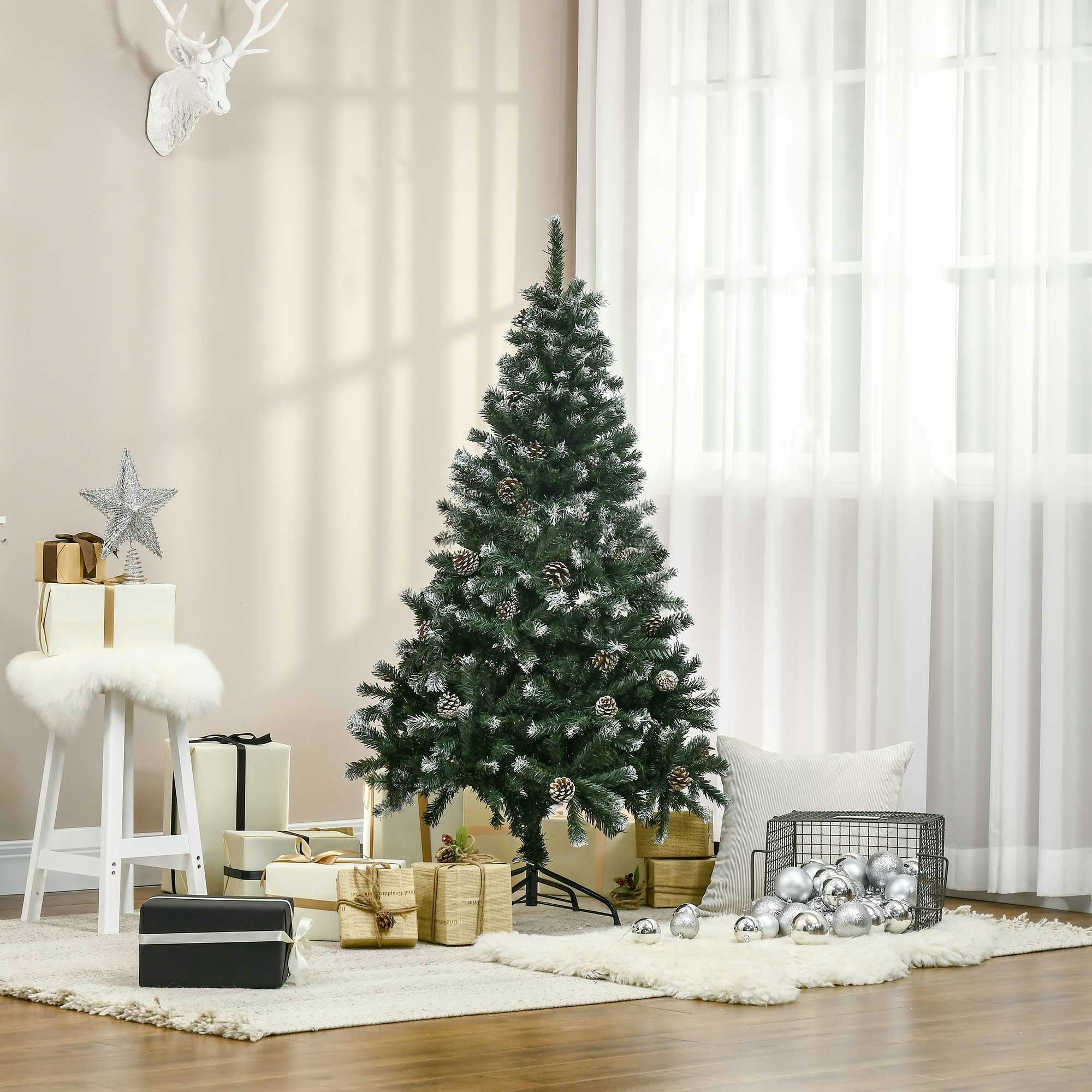 Homcom Artificial Christmas Tree Xmas Indoor Decoration, Automatic Open - 5Ft