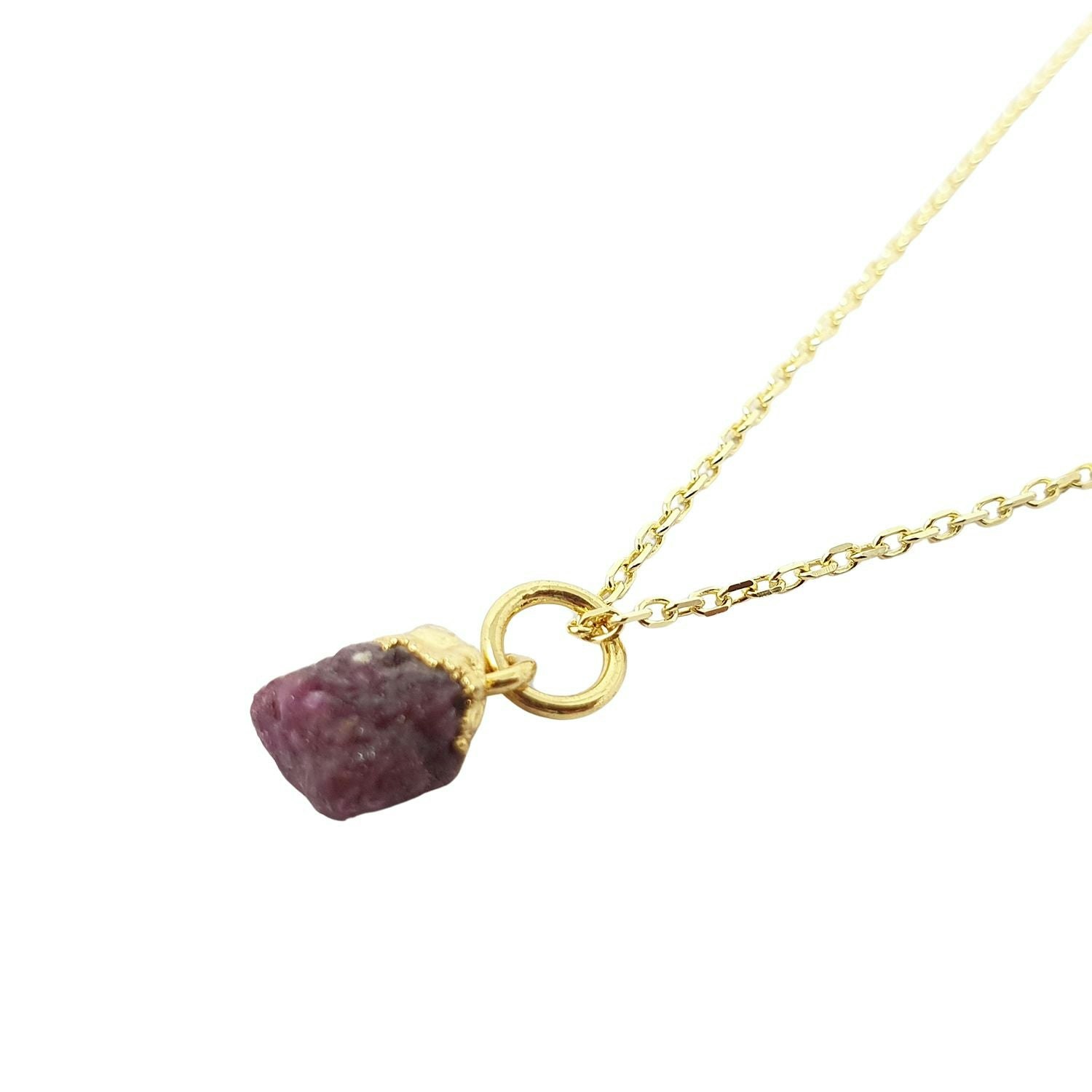 Harfi Gold Raw Ruby Plated July Birthstone Necklace
