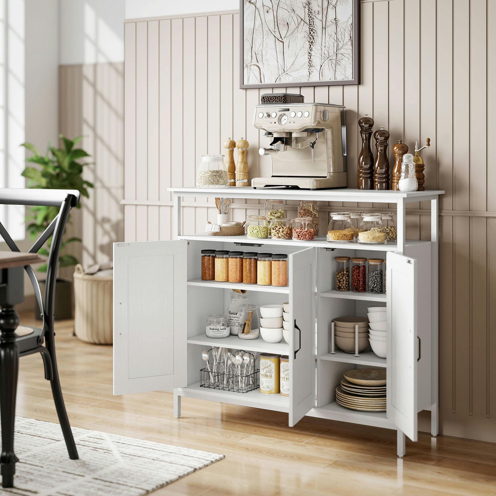 Rackhams White Industrial Kitchen Sideboard With Open Shelf & 2 Cabinets, - Embossed - Sideboard