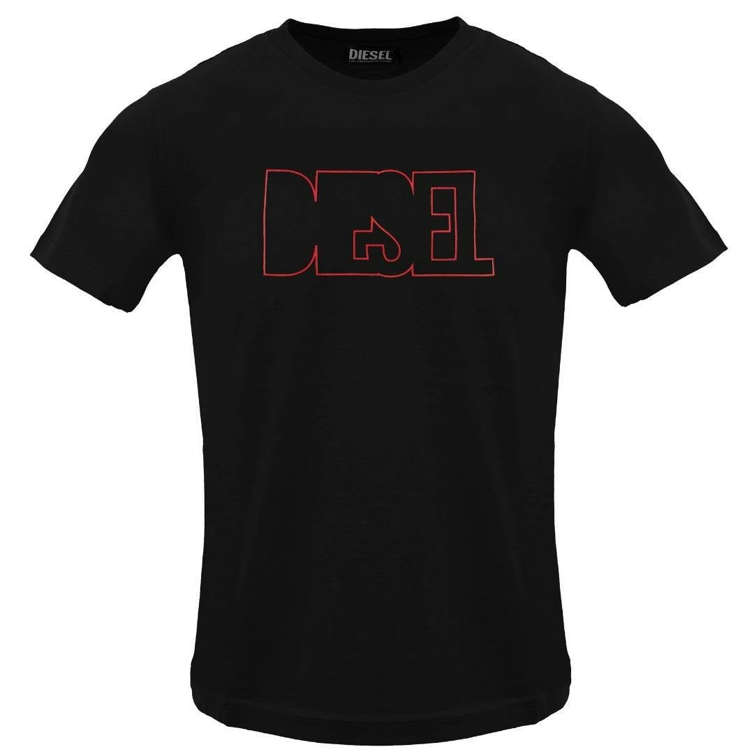 Diesel Men's Black Logo Outline T-Shirt - Caviar - L - Caviar - 100% Cotton