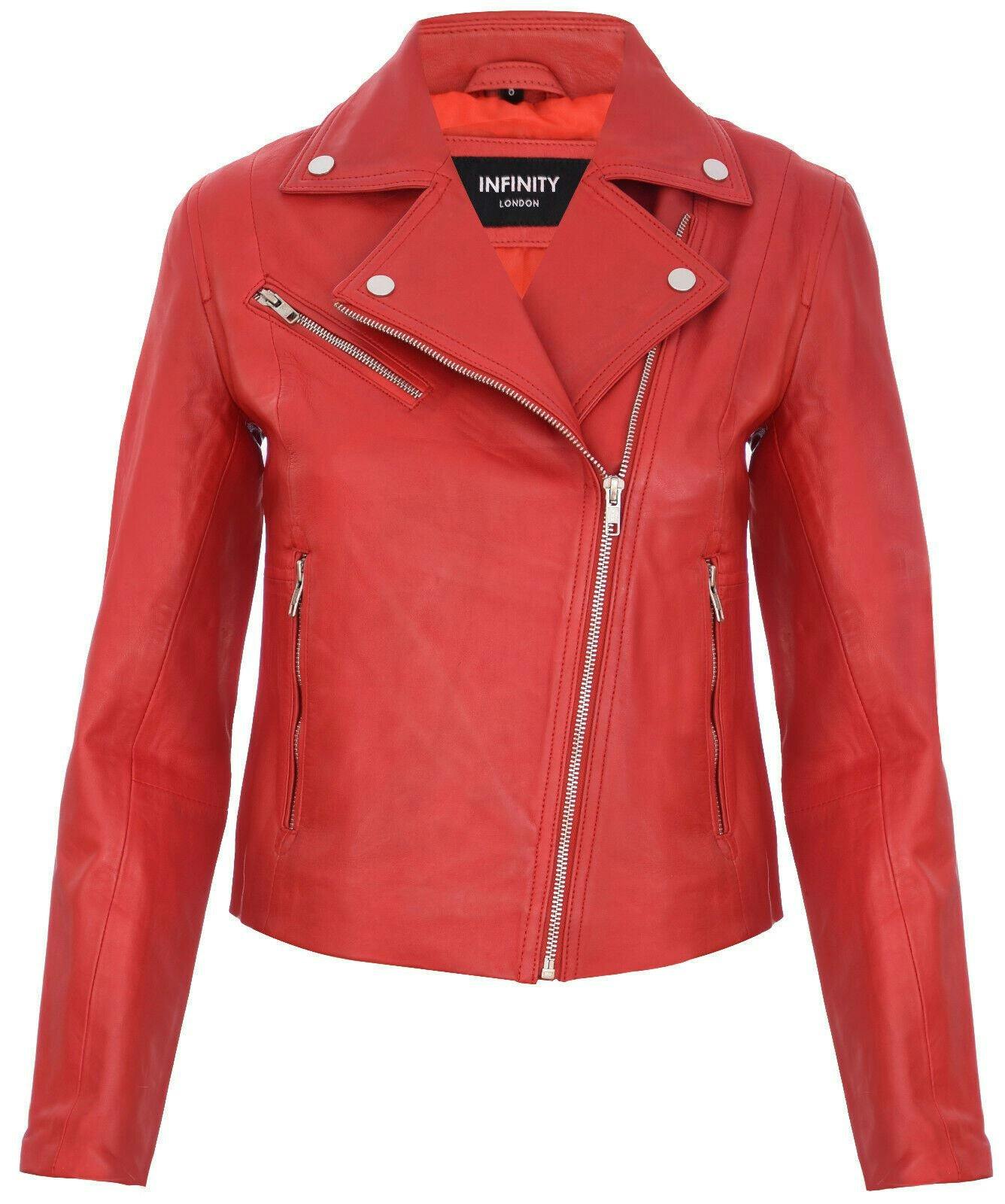 Infinity Leather Women's Red Smart Leather Biker Jacket-Matlock - Uk 4XL/22 | Eu 48 | Us 18