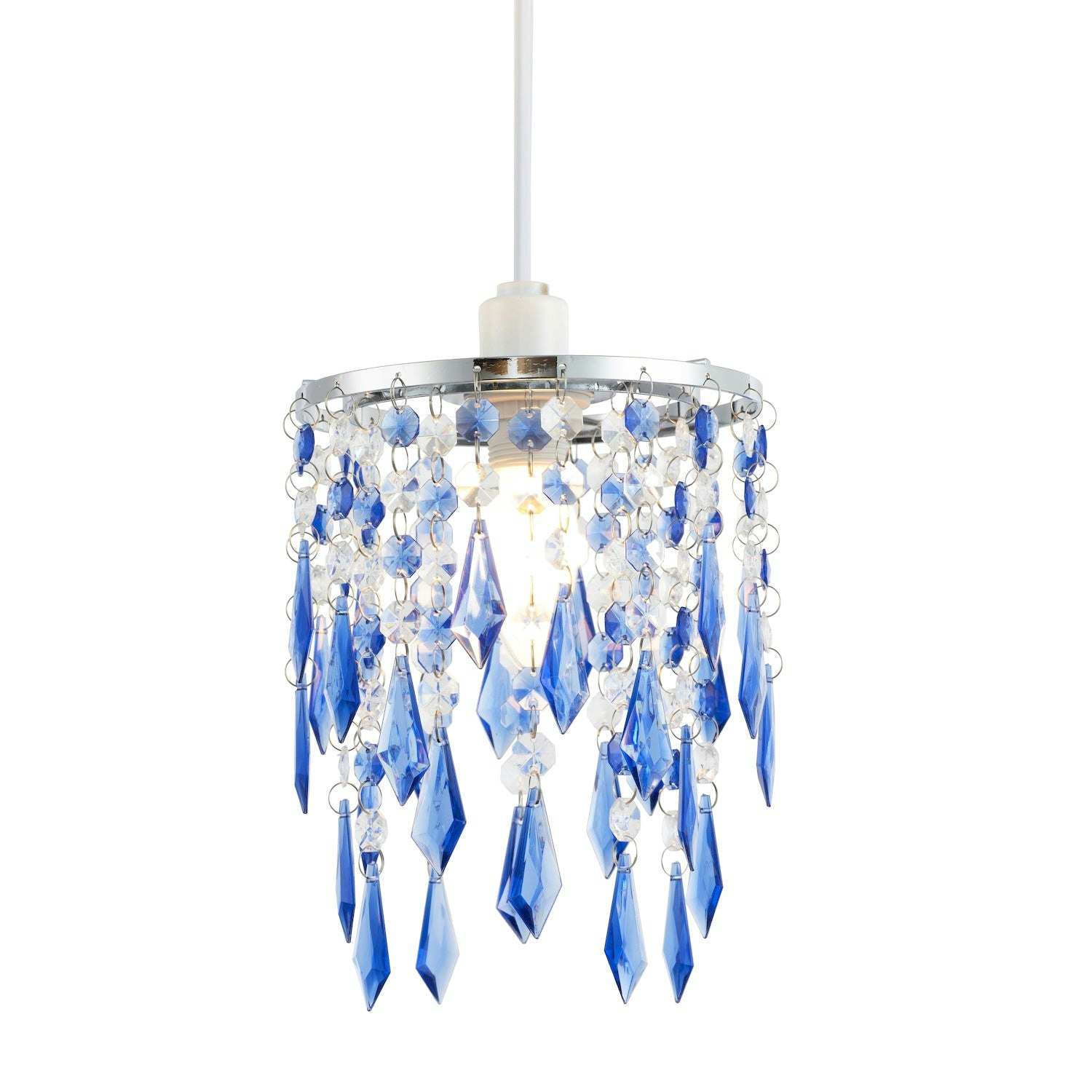 Rackhams Blue Modern Waterfall Design Pendant Shade With Clear/ Acrylic Drops And Beads