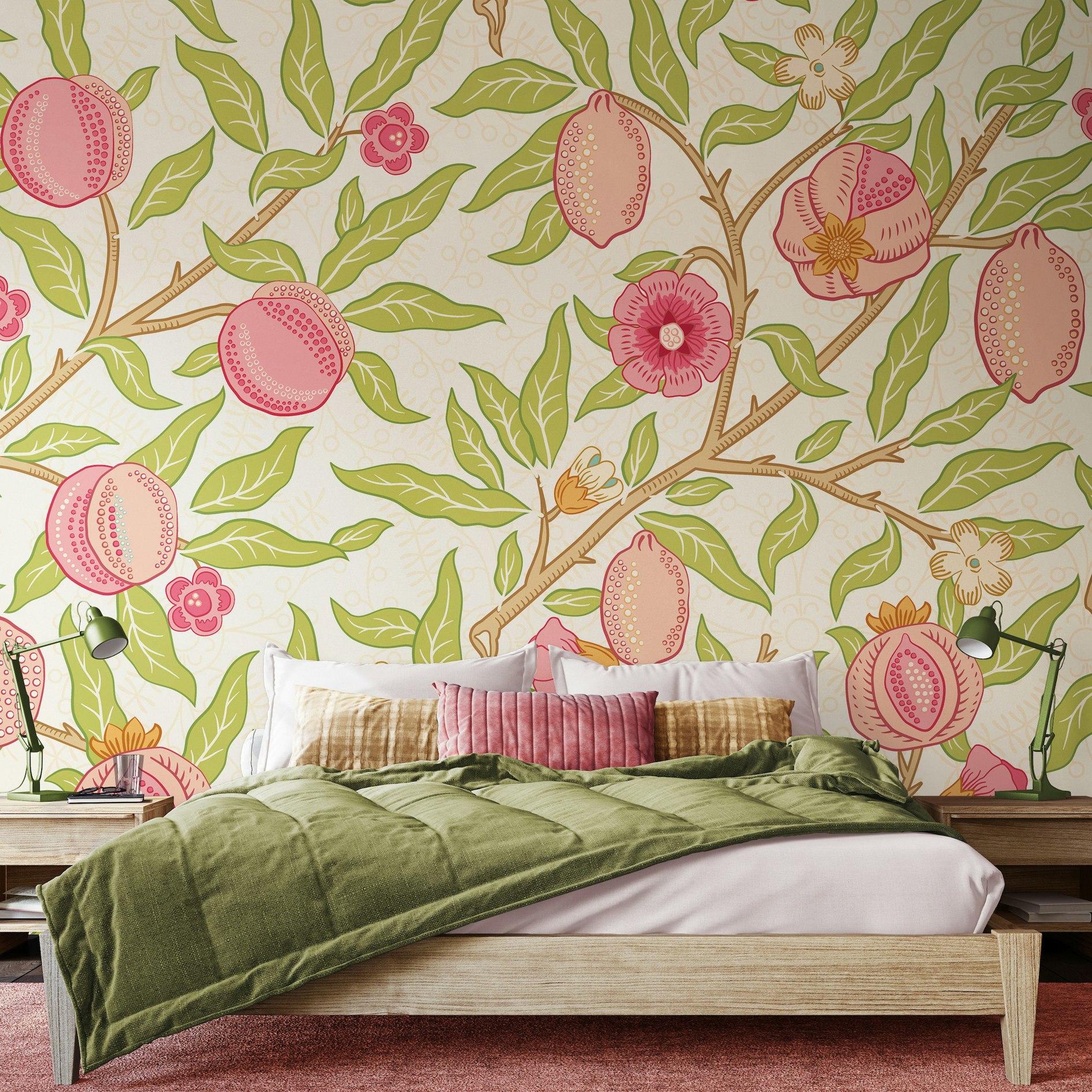 Origin Murals Green Fruit And Foliage - Rose And Apple - Large - W350cm X H280cm