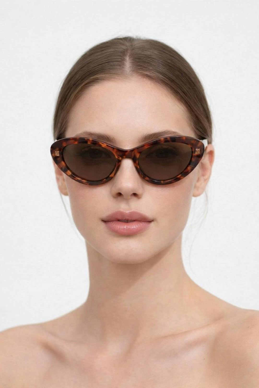 Svnx Gold/Brown Cat Eye Metal Side Detail Sunglasses In Tortoiseshell - Tortoiseshell - One Szie