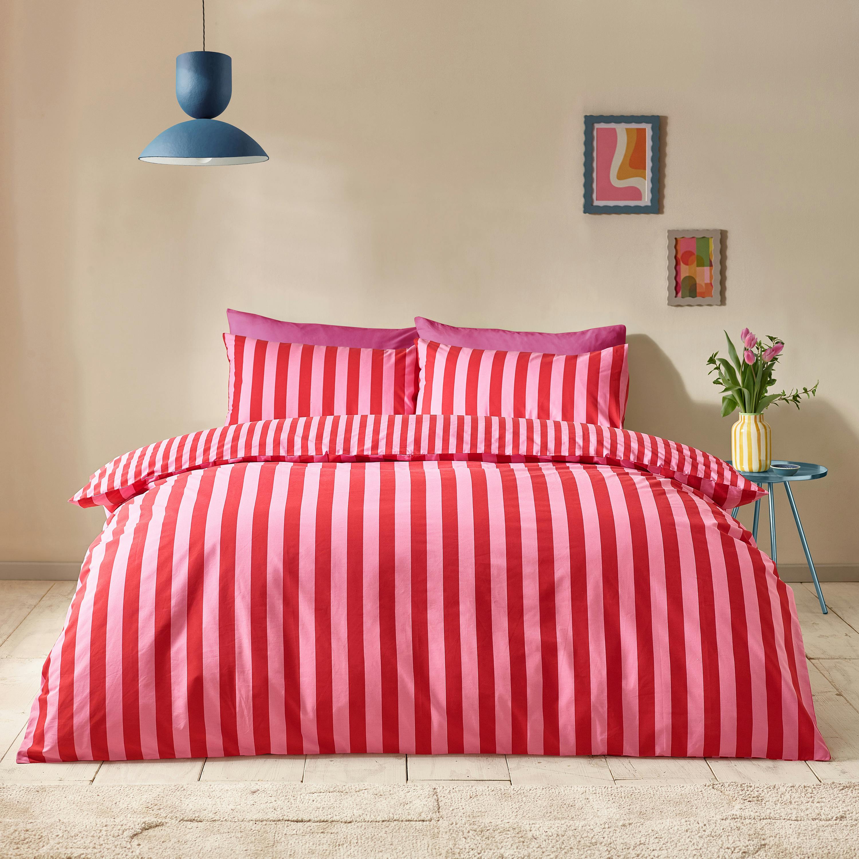 Rackhams Red Stripe Tease Reversible Duvet Cover Set - Double