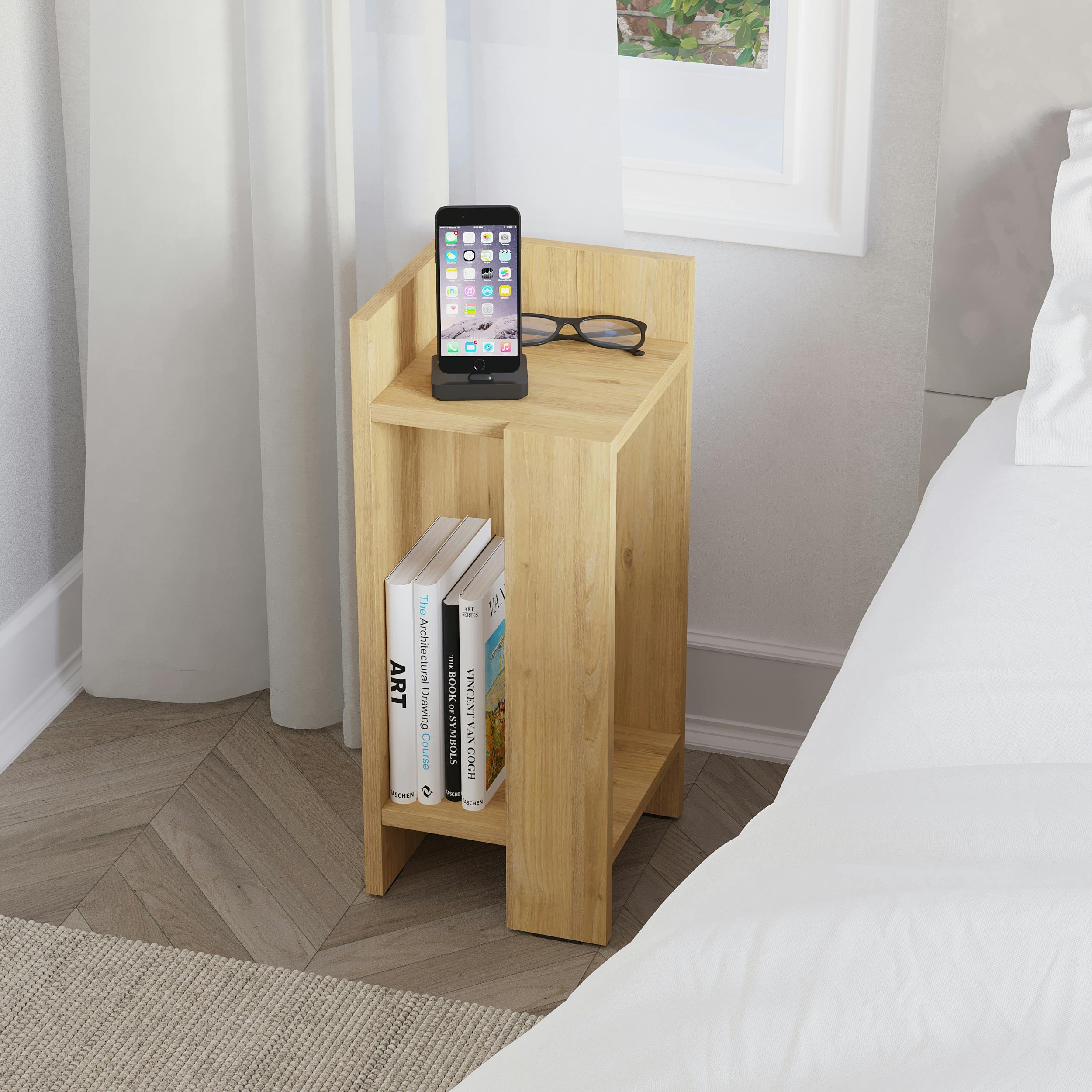 Rackhams Elos Modern Bedside Table Left Module Narrow 25Cm - Oak